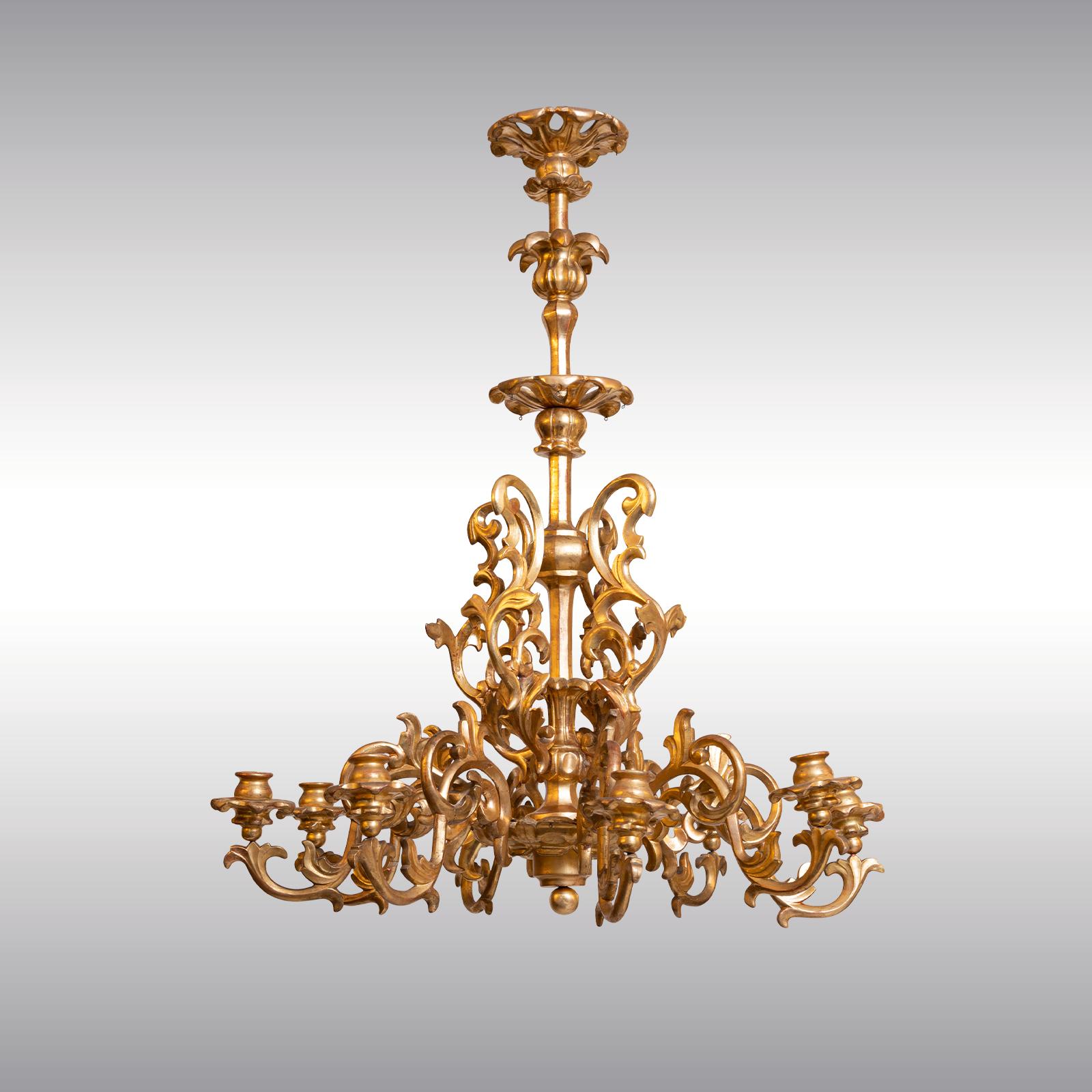Hand-Crafted Original Maria Theresien Rococo Chandelier, Leaf Gilded, Newly Restored For Sale