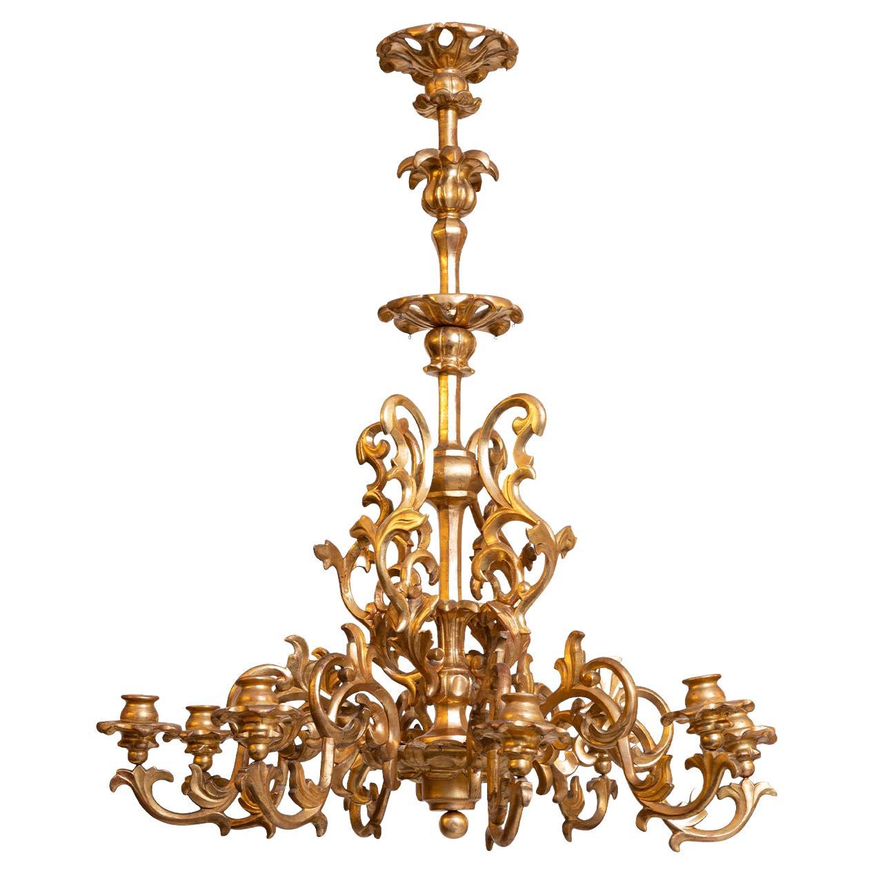 Original Maria Theresien Rococo Chandelier, Leaf Gilded, Newly Restored For Sale