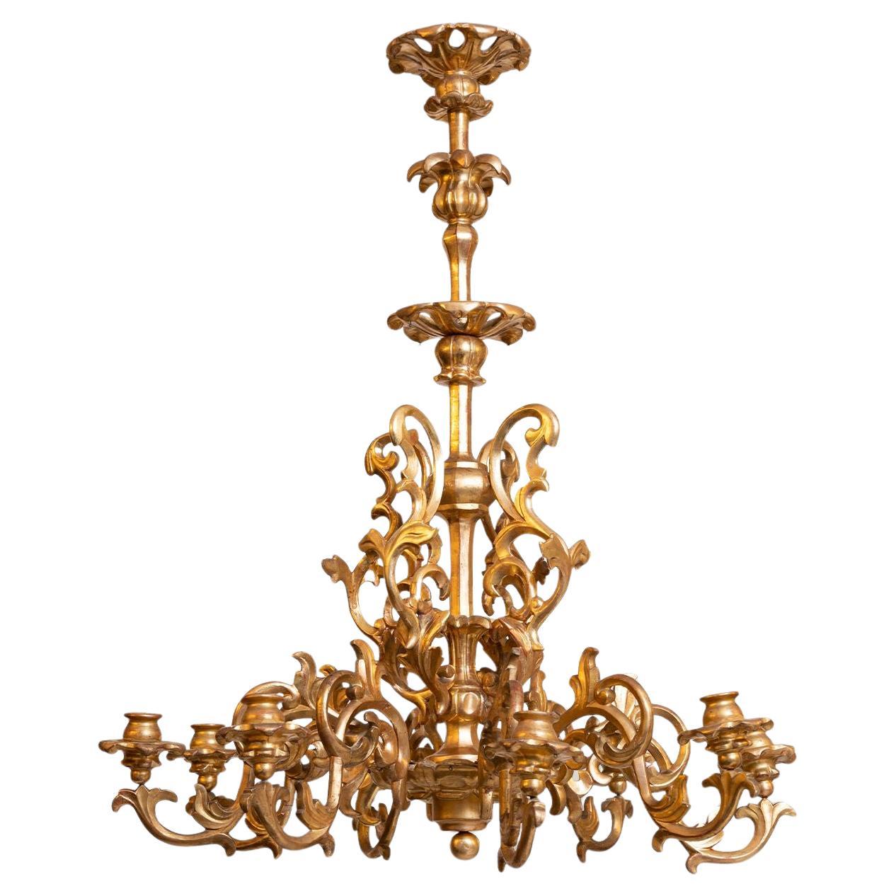 Original Maria Theresien Rococo Chandelier, Leaf Gilded, Newly Restored