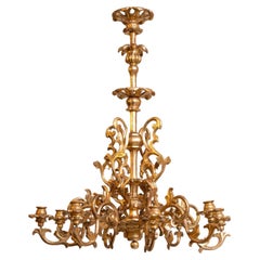 Lustre Rococo d'origine Maria Theresien, doré à la feuille, récemment restauré