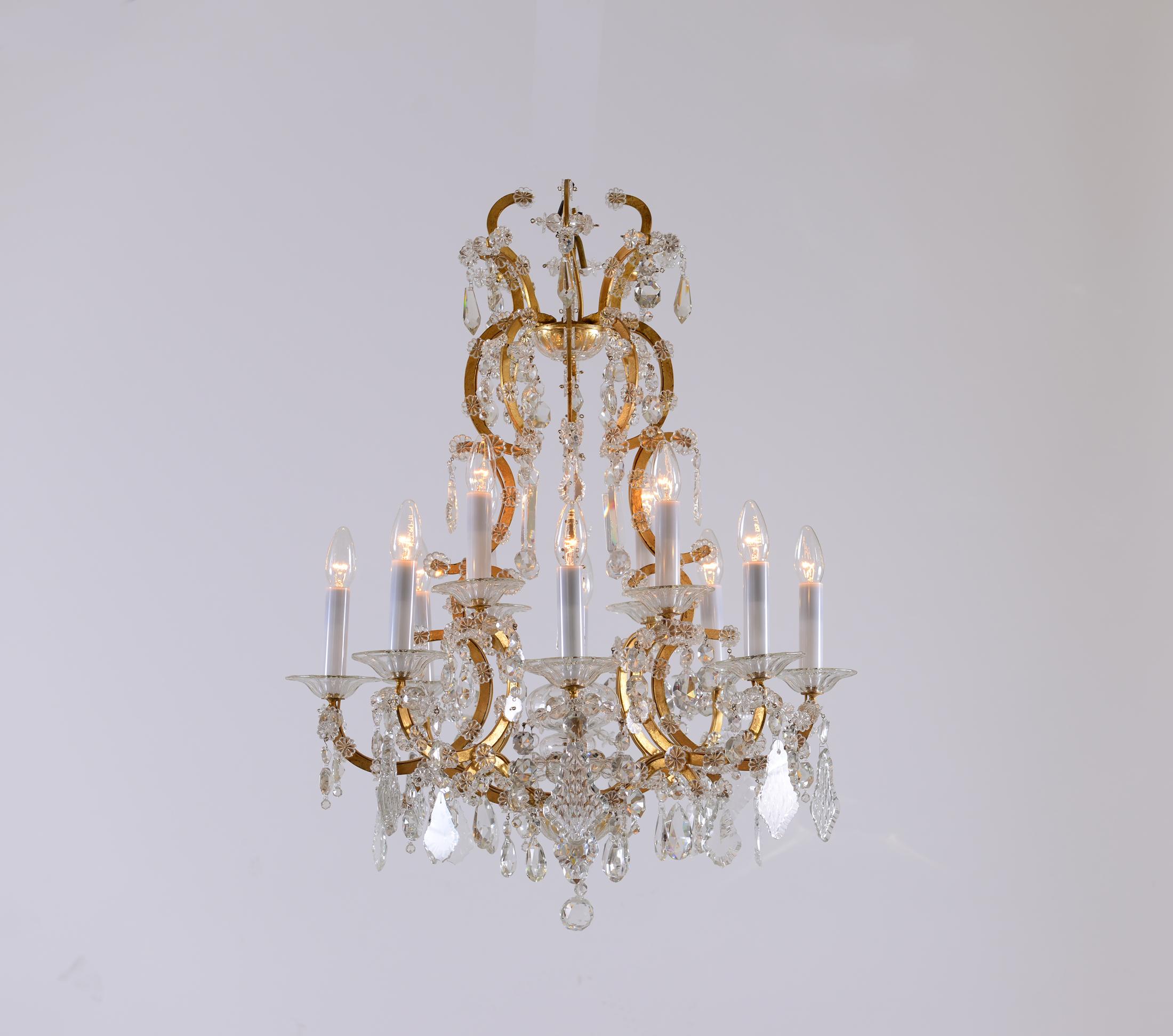 Baroque Revival Original Maria Theresien Style Crystal Chandelier with Rich Prism Hanging For Sale