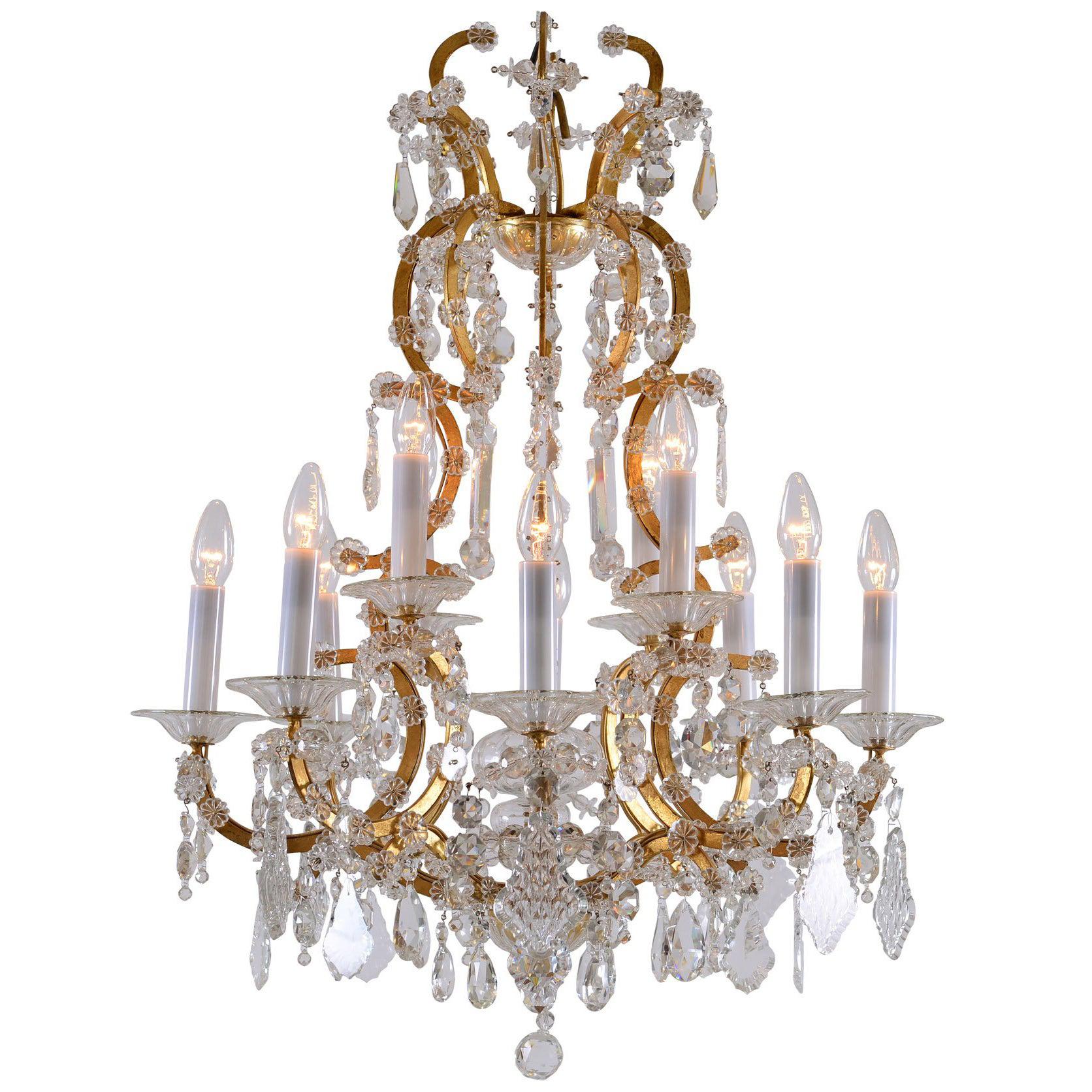 Original Maria Theresien Style Crystal Chandelier with Rich Prism Hanging