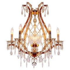 Original Maria Theresien Style Crystal Glass and Brass Chandelier 1920s