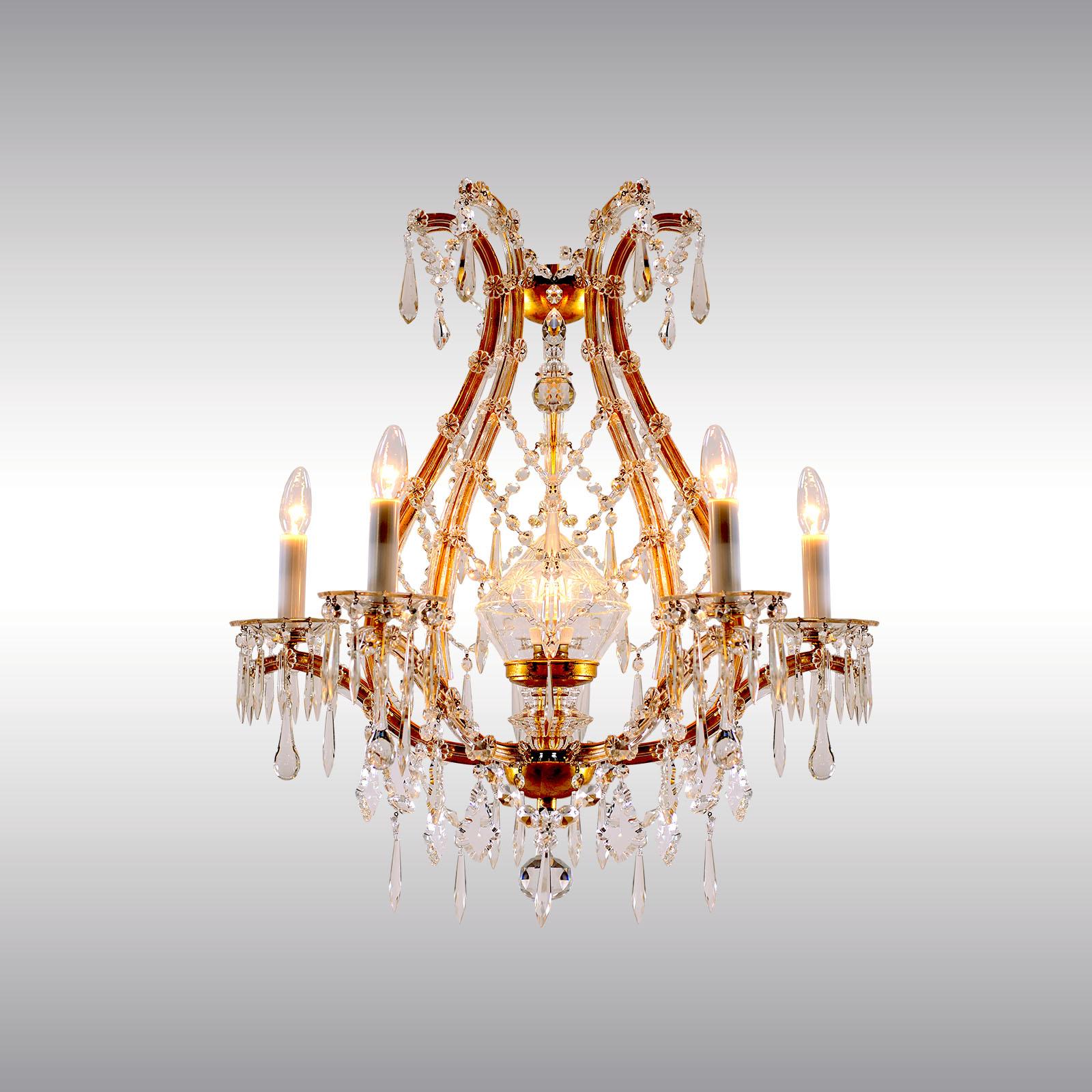 Baroque Original Maria Theresien Style Crystal Glass and Brass Chandelier, 1920s For Sale