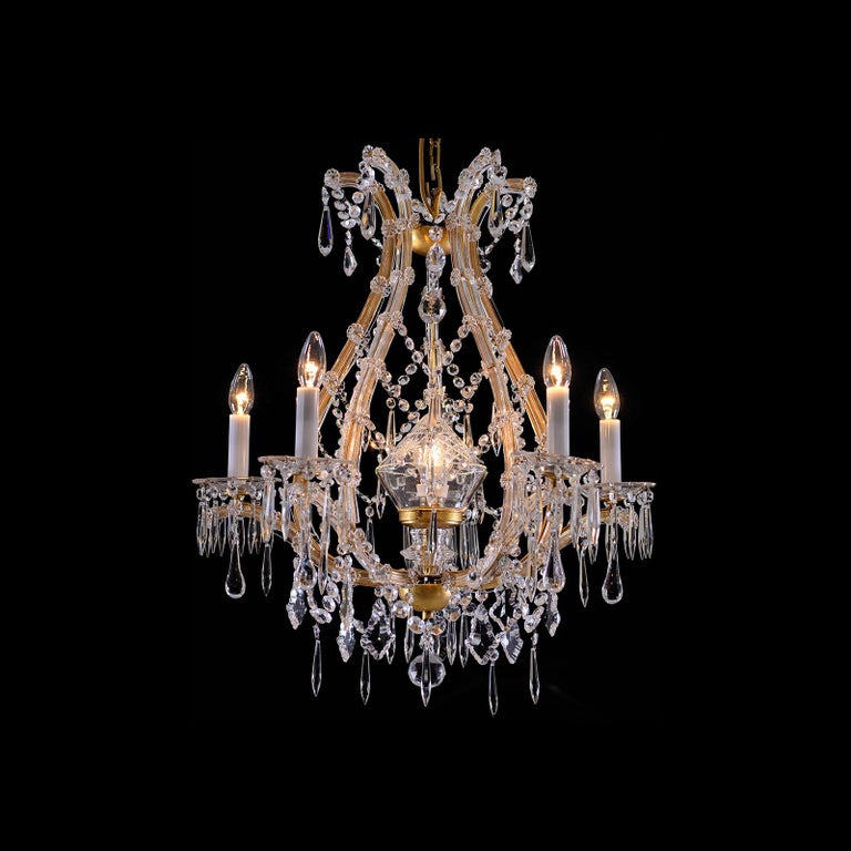 Austrian Original Maria Theresien Style Crystal Glass and Brass Chandelier, 1920s For Sale