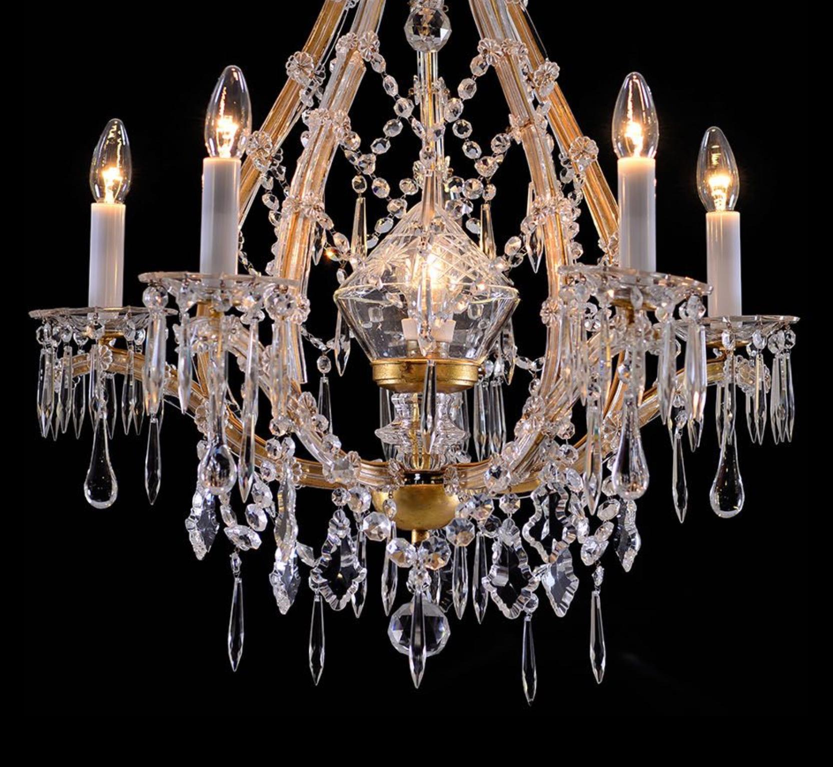 Austrian Original Maria Theresien Style Crystal Glass and Brass Chandelier, 1920s For Sale