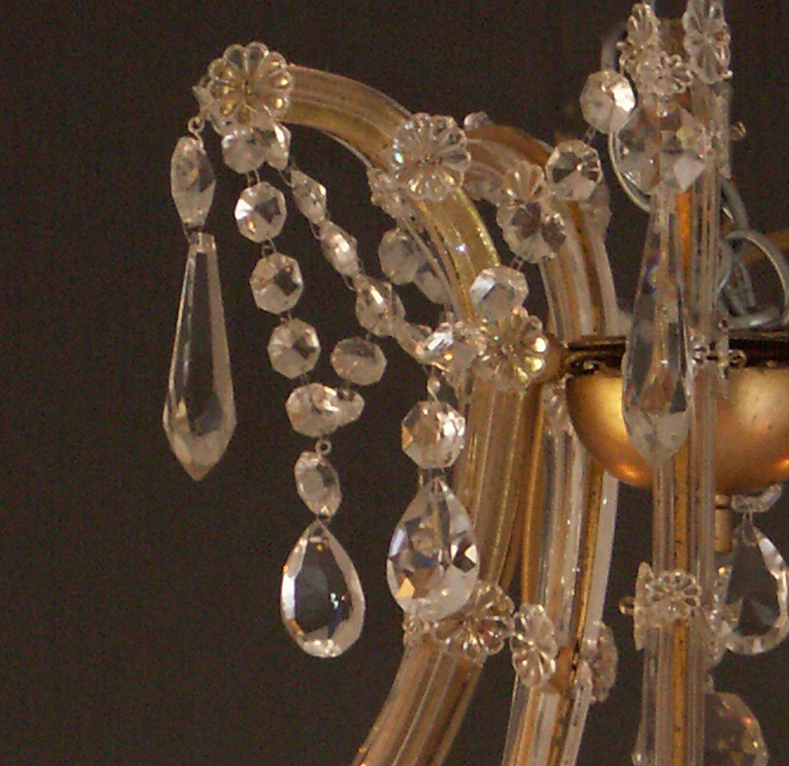 Forged Original Maria Theresien Style Crystal Glass and Brass Chandelier, 1920s For Sale