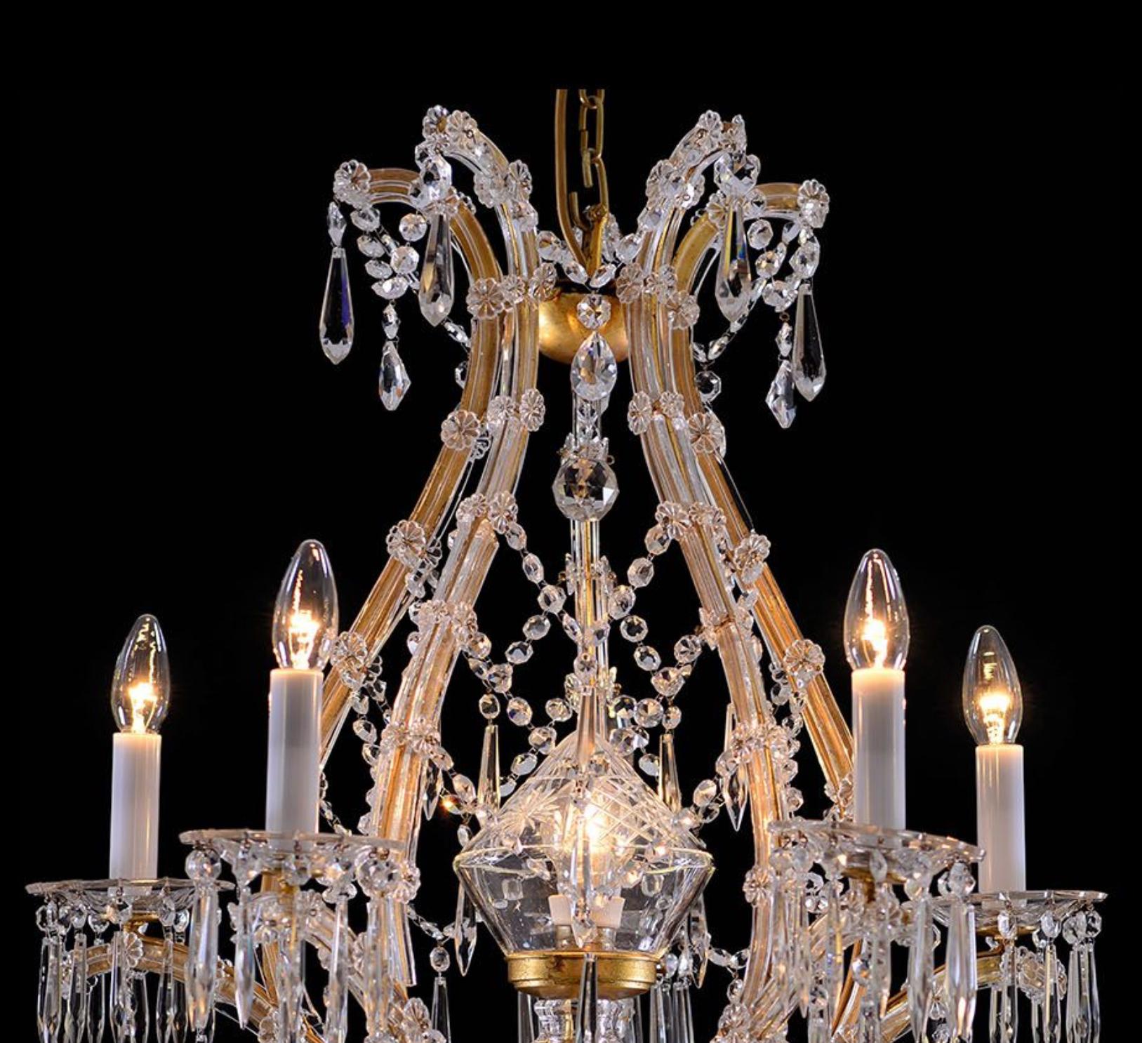 Forged Original Maria Theresien Style Crystal Glass and Brass Chandelier, 1920s For Sale