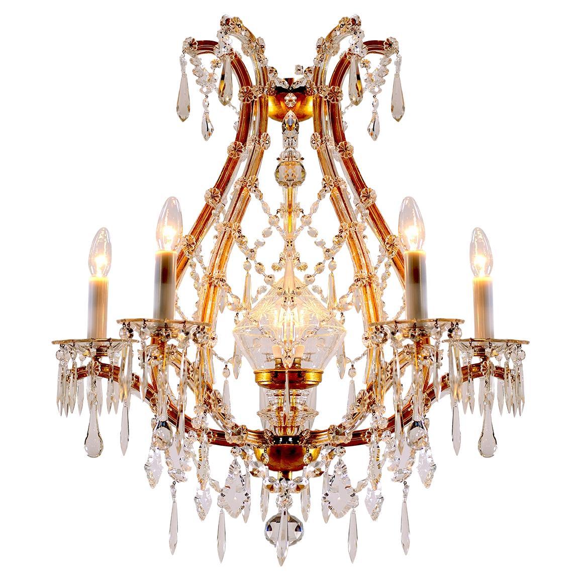 Original Maria Theresien Style Crystal Glass and Brass Chandelier, 1920s