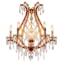 Original Maria Theresien Style Crystal Glass and Brass Chandelier, 1920s