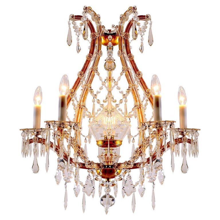 Original Maria Theresien Style Crystal Glass and Brass Chandelier, 1920s For Sale