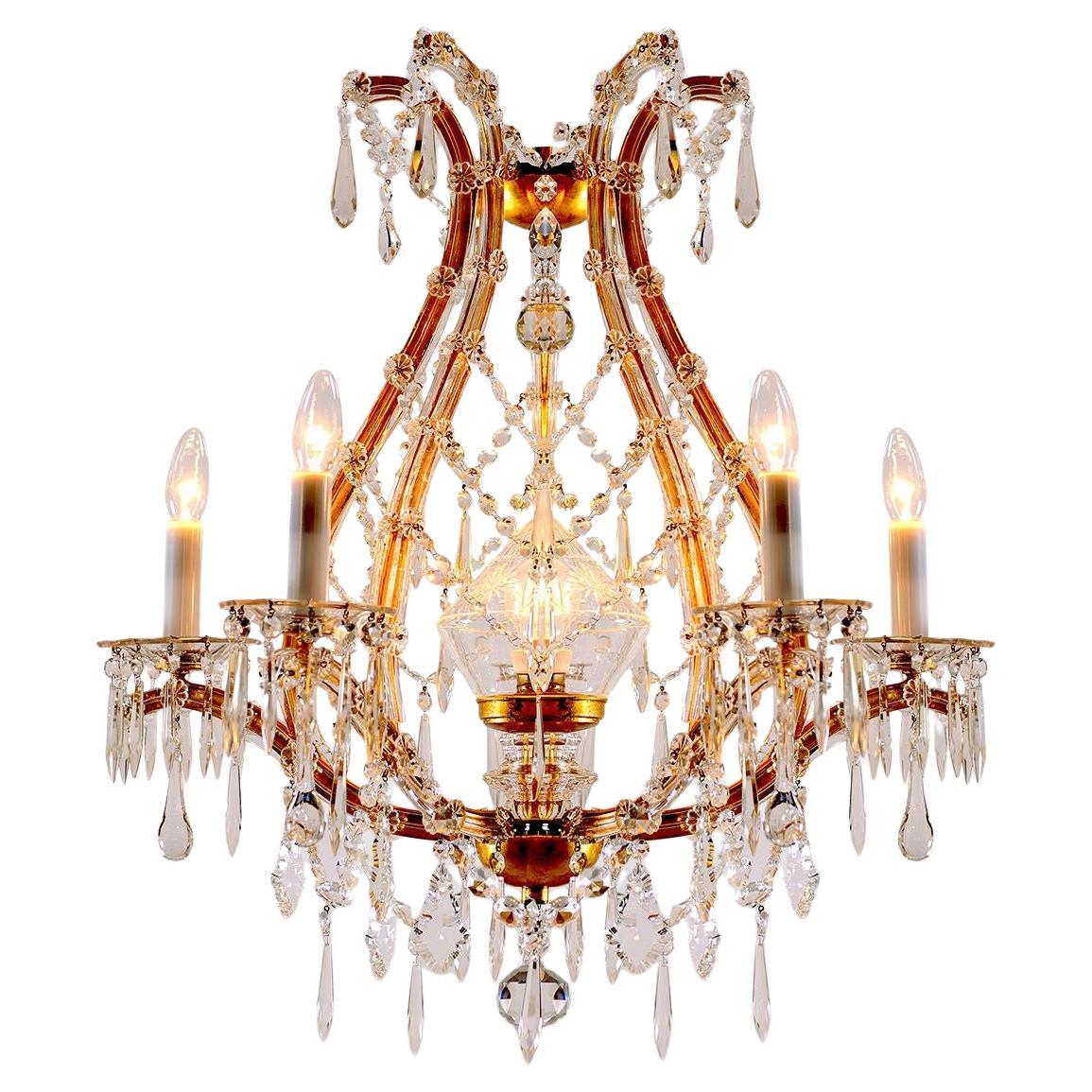 Original Maria Theresien Style Crystal Glass and Brass Chandelier, 1920s