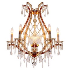 Original Maria Theresien Style Crystal Glass and Brass Chandelier, 1920s