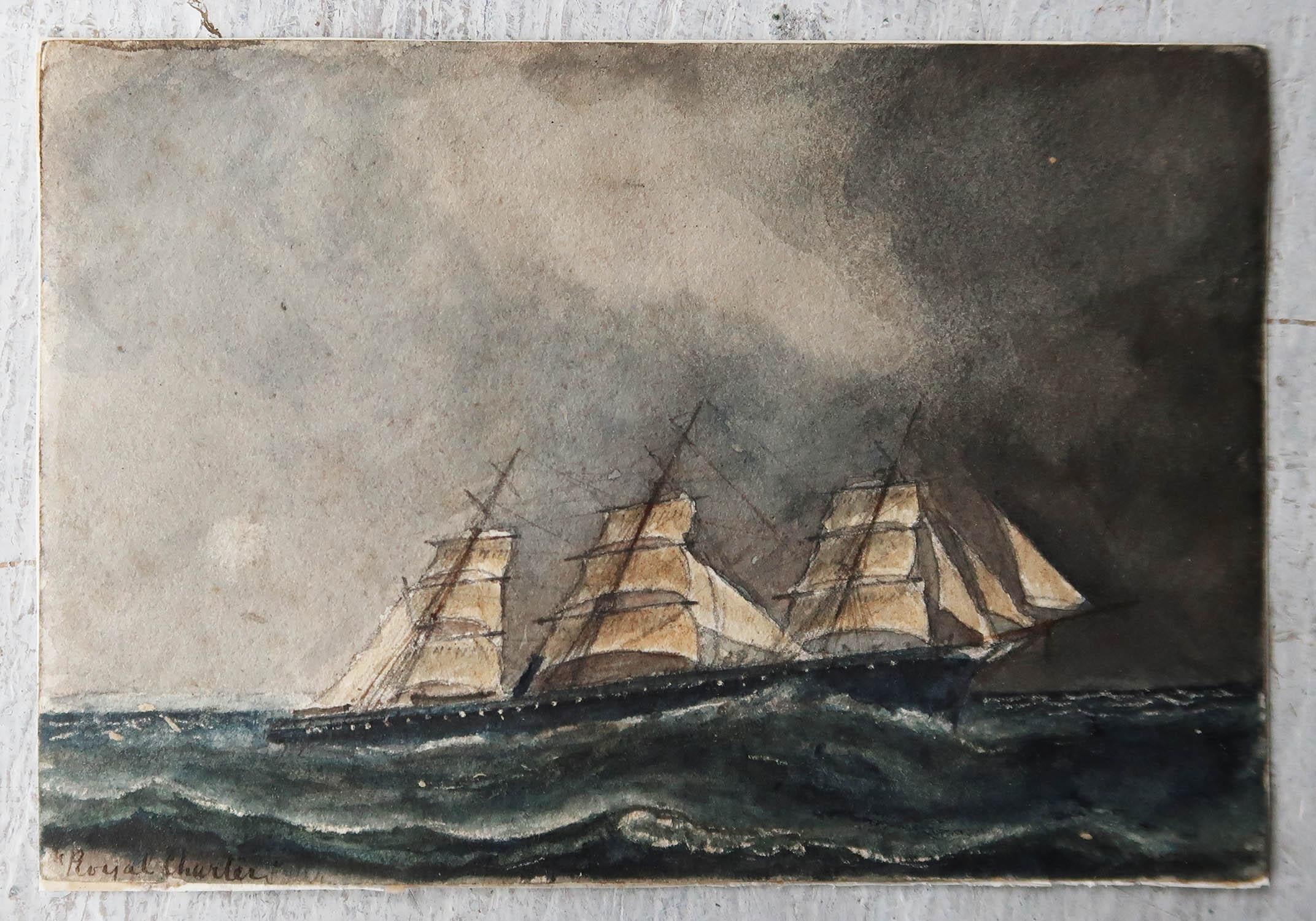 Victorian Original Marine Watercolor by Edwin Landseer Grundy, circa 1860