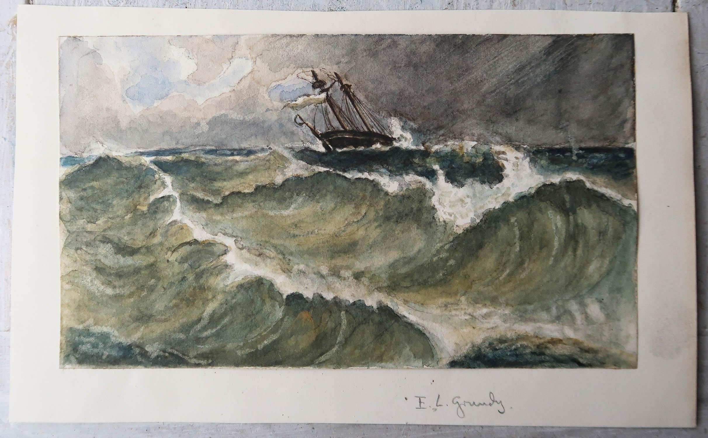 Victorian Original Marine Watercolor by Edwin Landseer Grundy, circa 1860