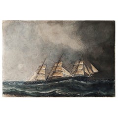 Antique Original Marine Watercolor by Edwin Landseer Grundy, circa 1860