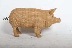 Original Mario Lopez Torres Large Wicker Pig Sculpture Signed, Mexico