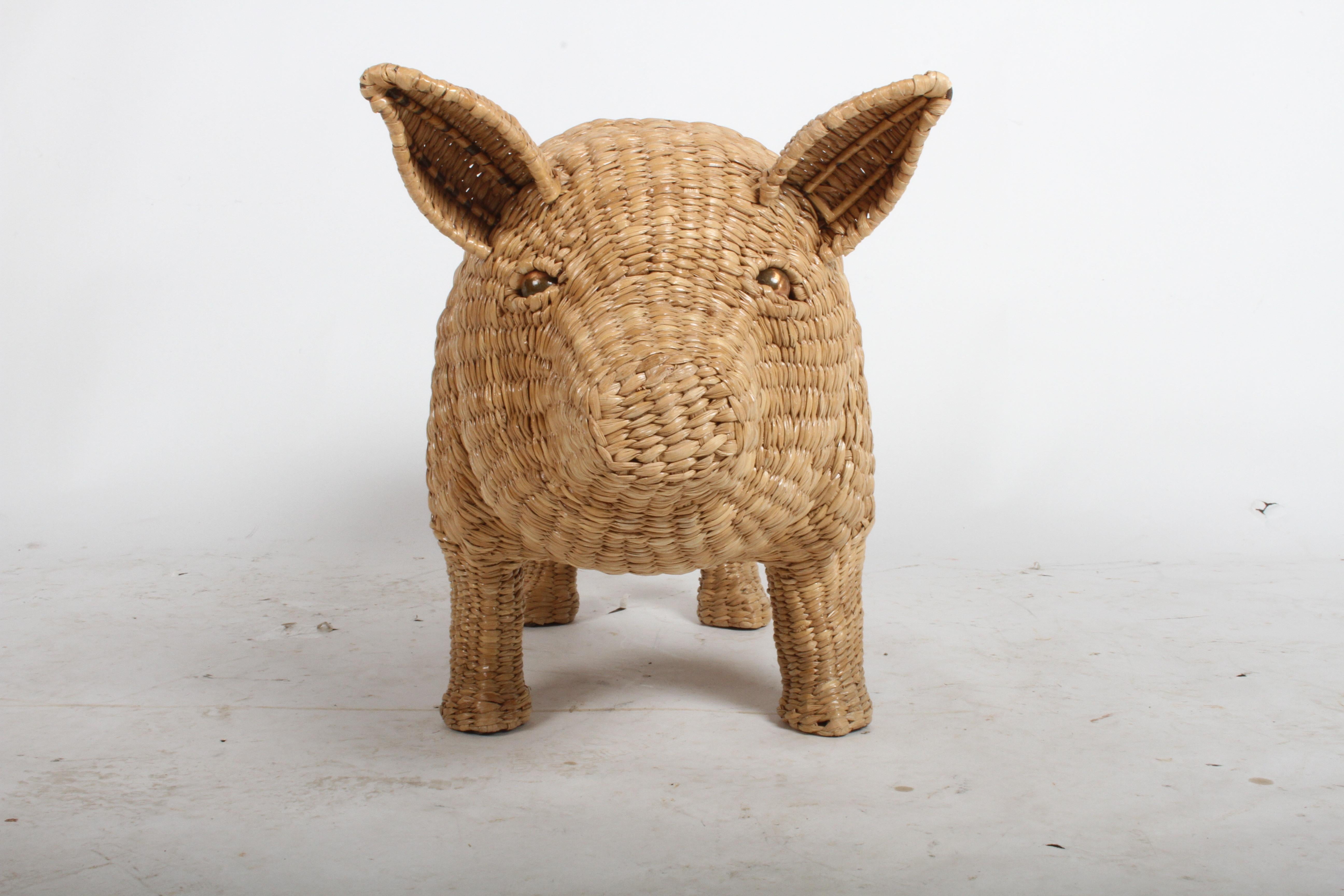 Original Mario Lopez Torres Large Wicker Pig Sculpture Signed, Mexico In Good Condition In St. Louis, MO