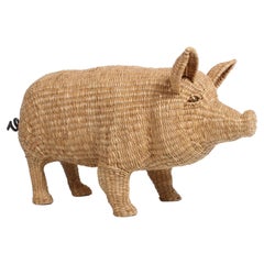 Original Mario Lopez Torres Large Wicker Pig Sculpture Signed, Mexico