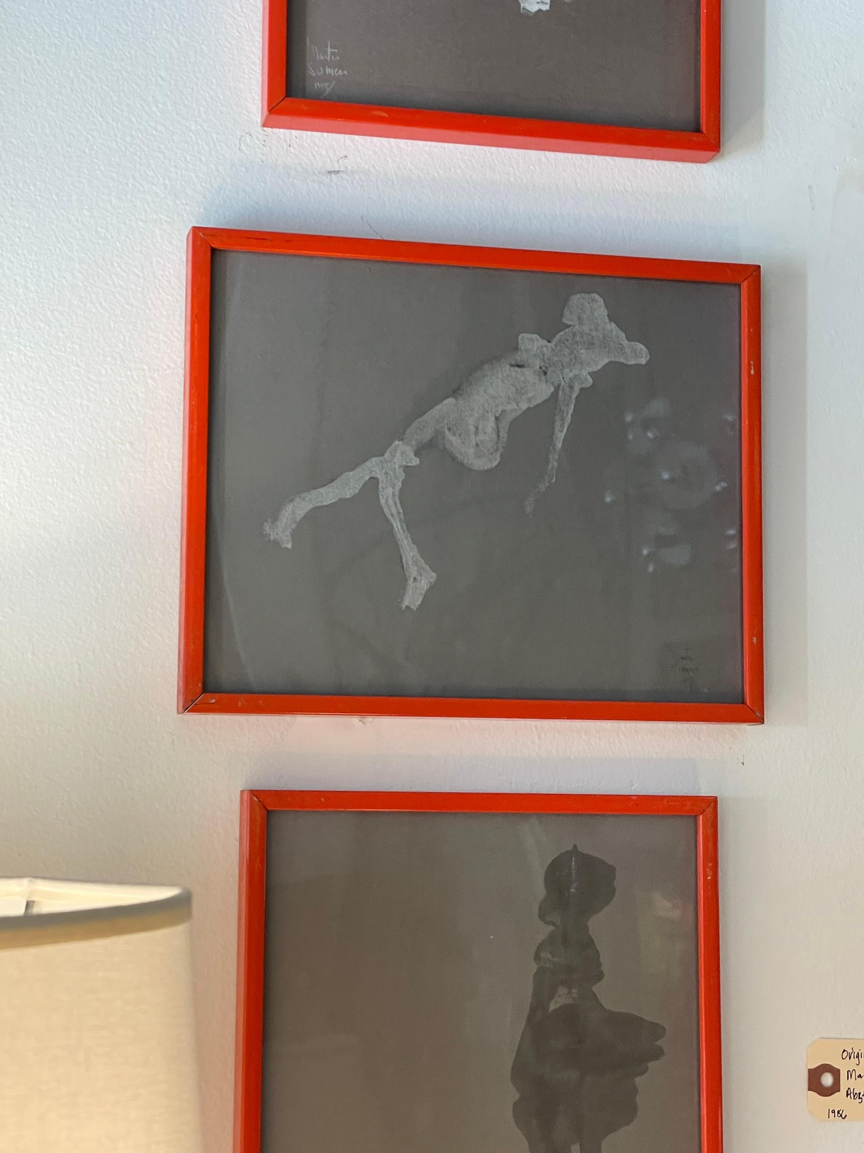 Original Martin Sumers Framed Silver Paint on Gray Silk Matting, Set of 5 In Good Condition For Sale In East Hampton, NY