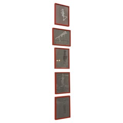 Original Martin Sumers Framed Silver Paint on Gray Silk Matting, Set of 5