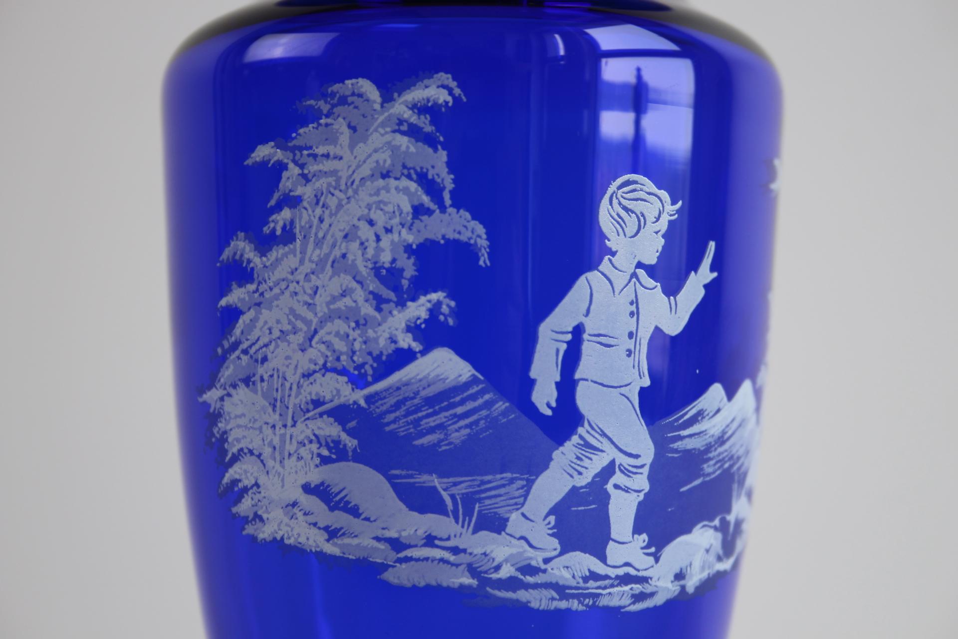 Victorian Original Mary Gregory Cobalt Blue Glass Vase  