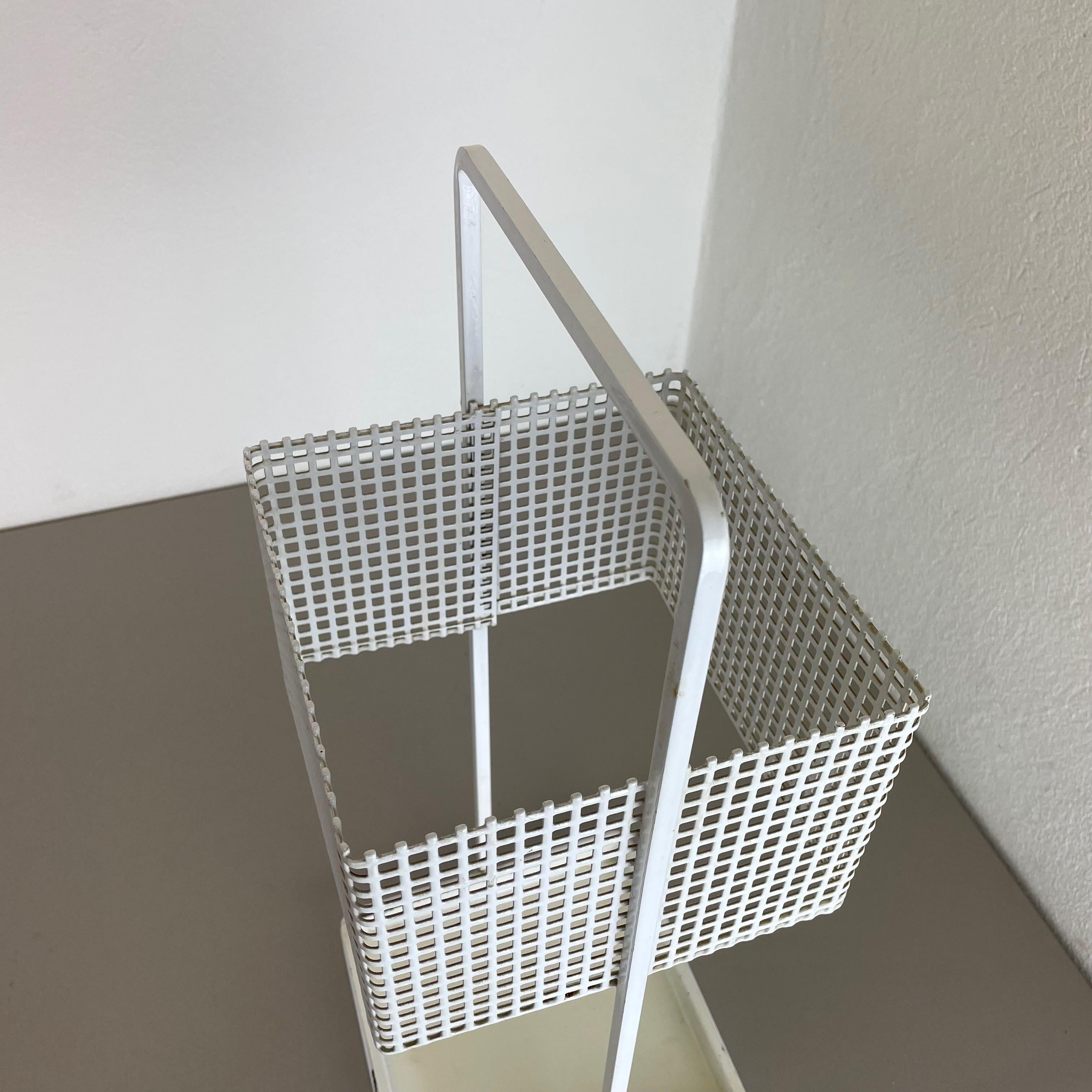 Original Mategot Style Perforated White Metal Umbrella Stand, France, 1970s For Sale 5