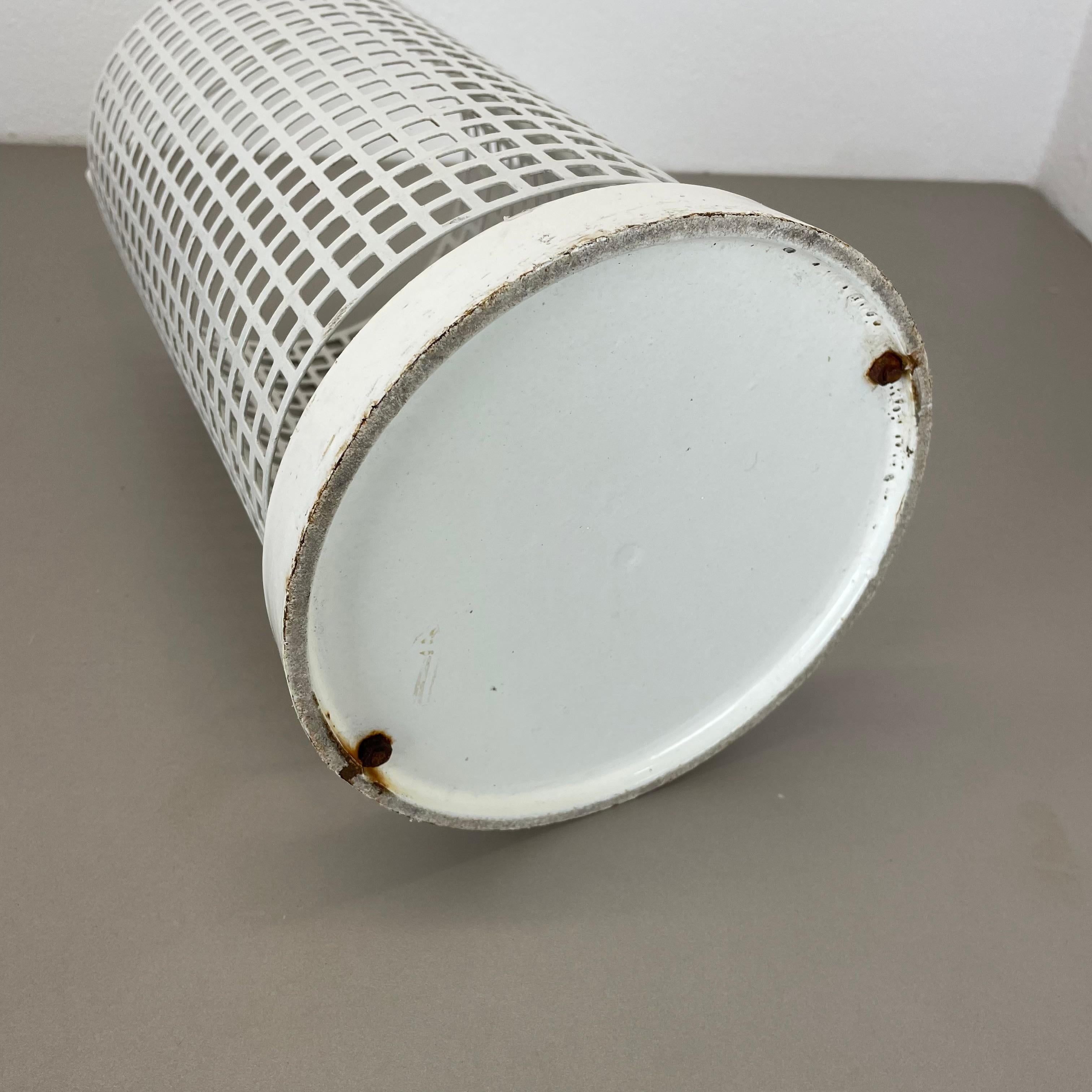 Original Mategot Style Perforated White Metal Umbrella Stand, France, 1970s For Sale 12