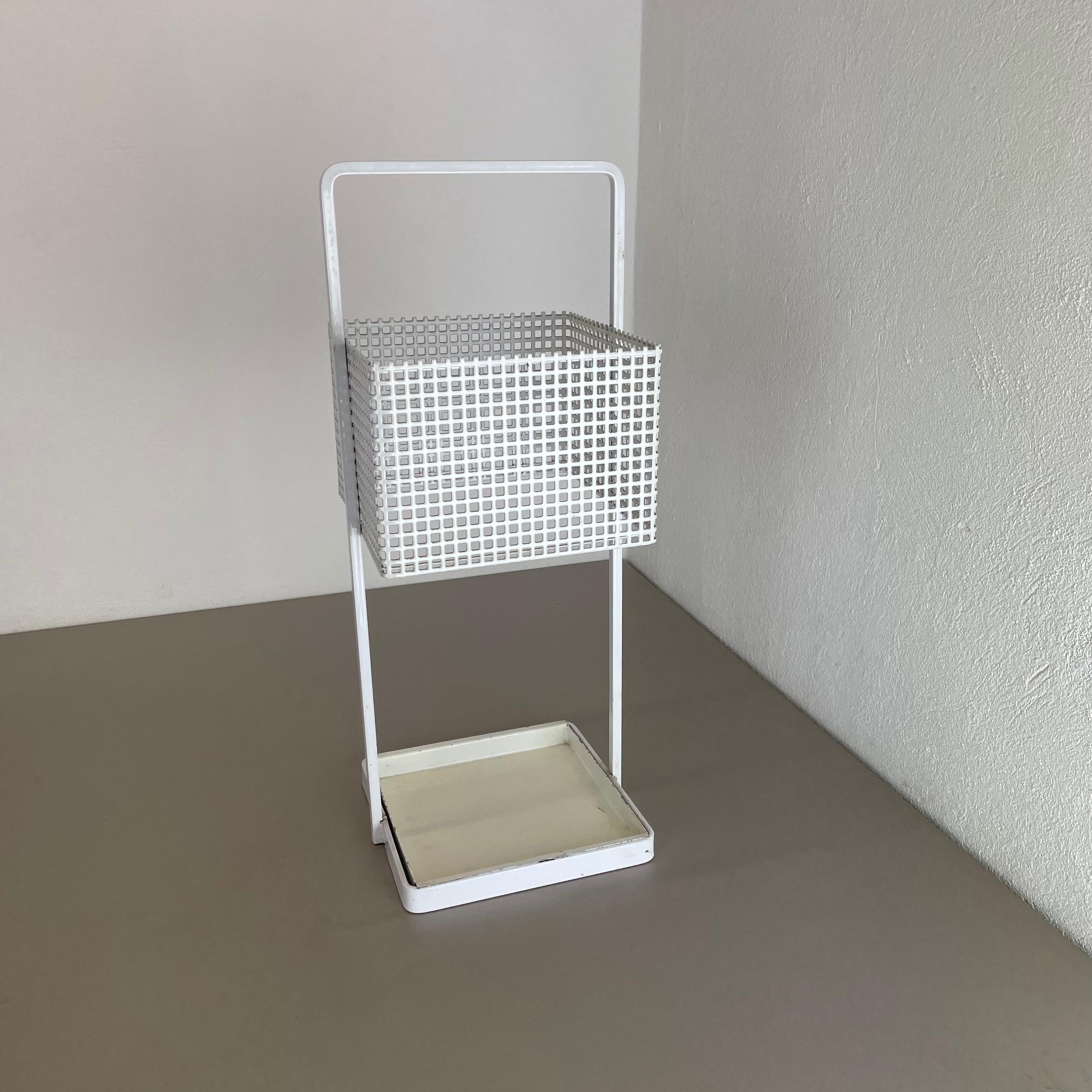 Mid-Century Modern Original Mategot Style Perforated White Metal Umbrella Stand, France, 1970s For Sale