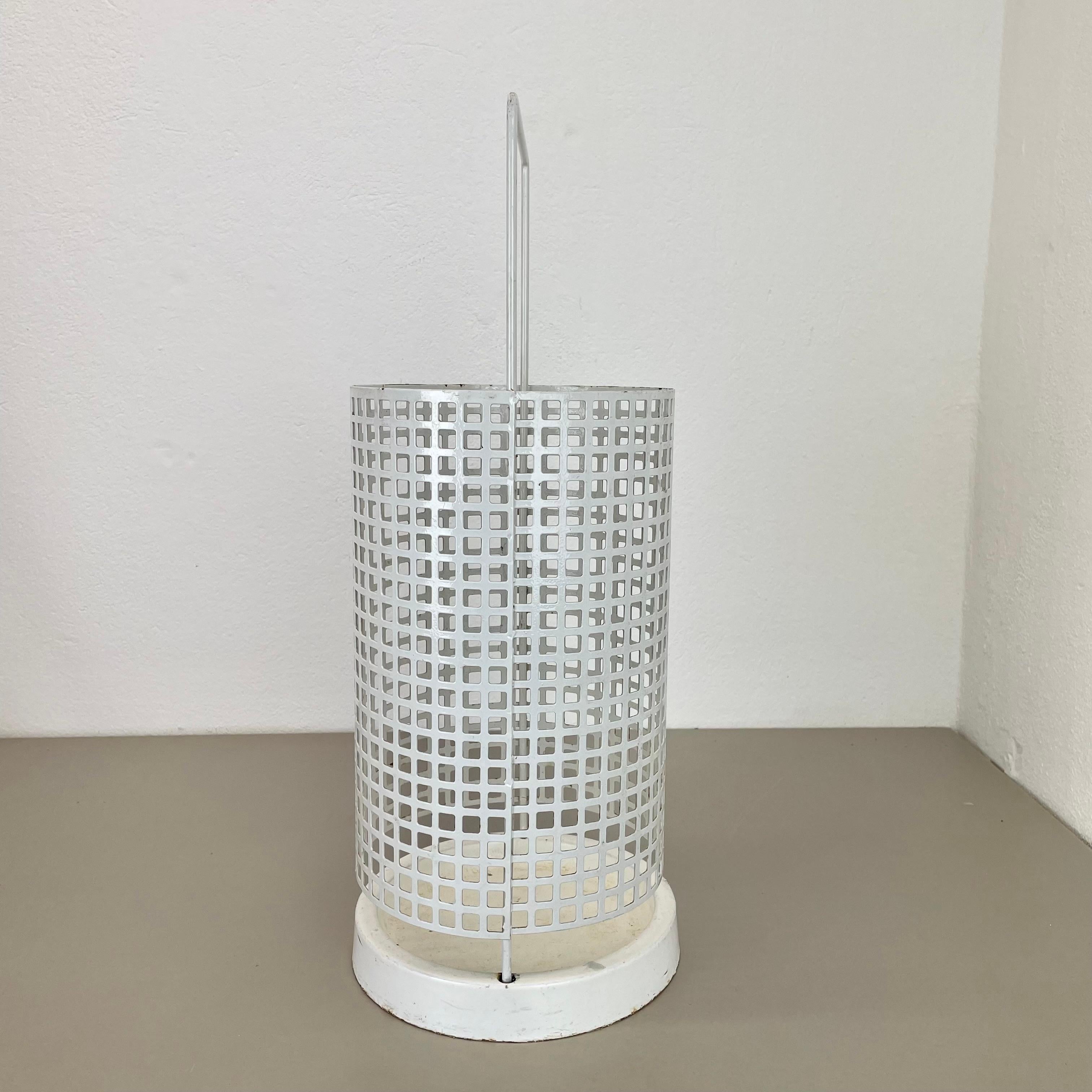 Mid-Century Modern Original Mategot Style Perforated White Metal Umbrella Stand, France, 1970s For Sale