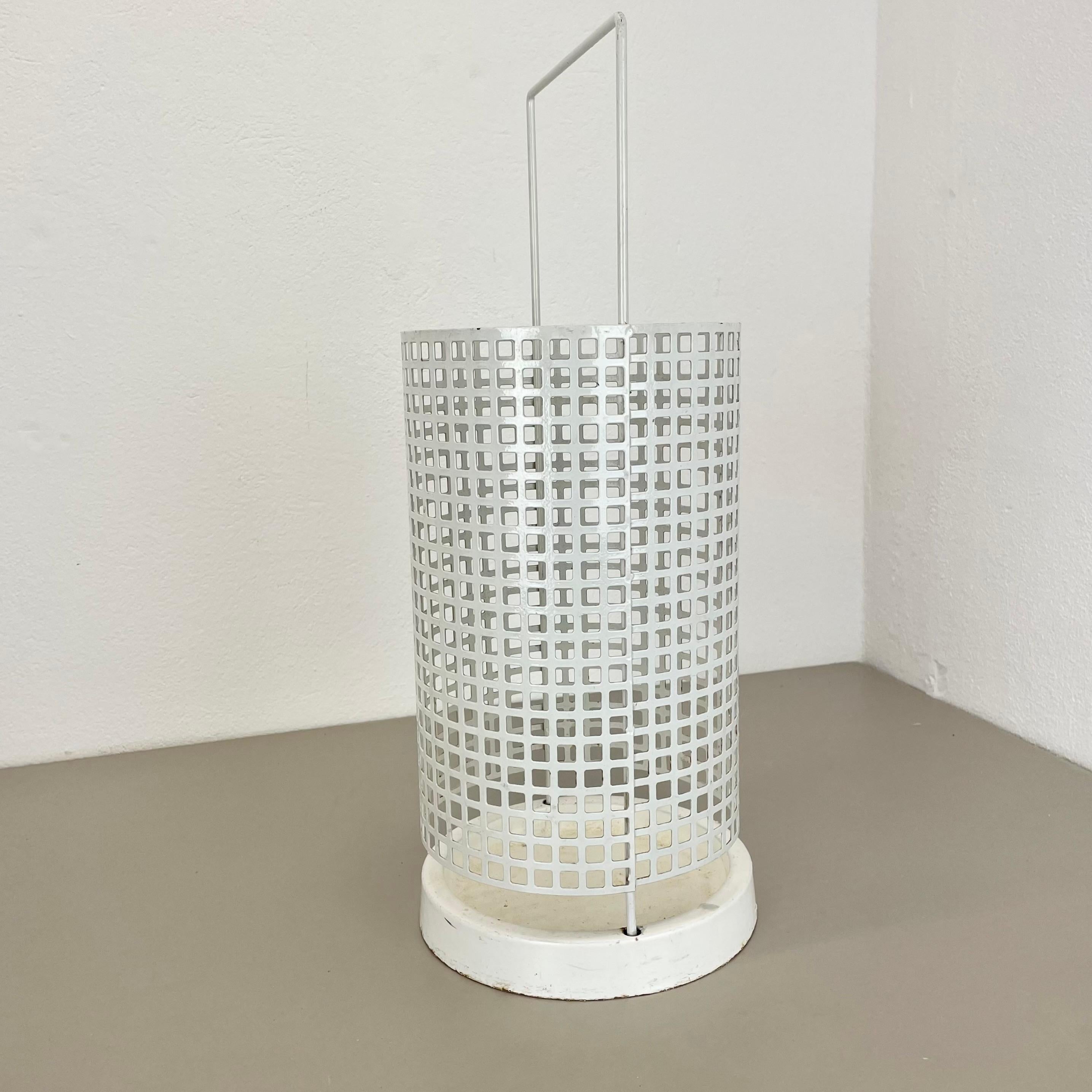 French Original Mategot Style Perforated White Metal Umbrella Stand, France, 1970s For Sale