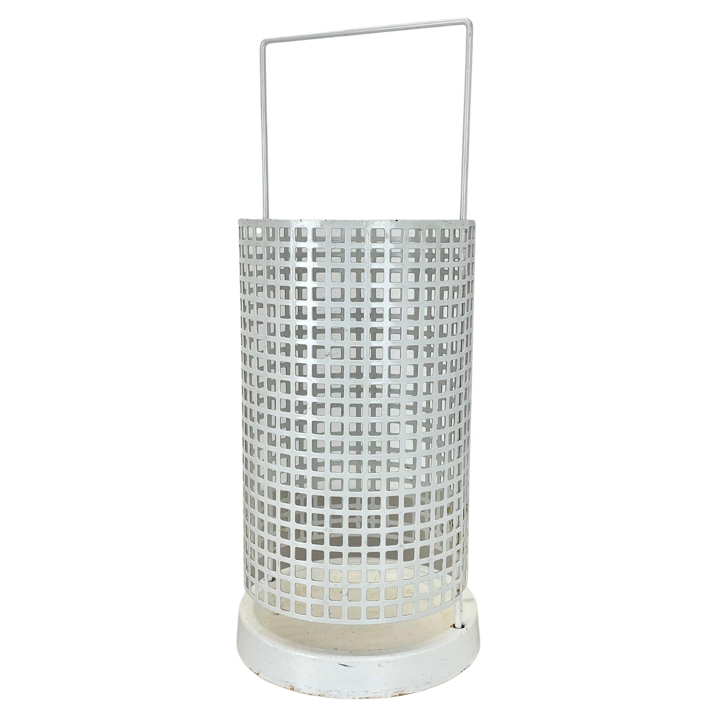 Original Mategot Style Perforated White Metal Umbrella Stand, France, 1970s