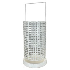 Original Mategot Style Perforated White Metal Umbrella Stand, France, 1970s