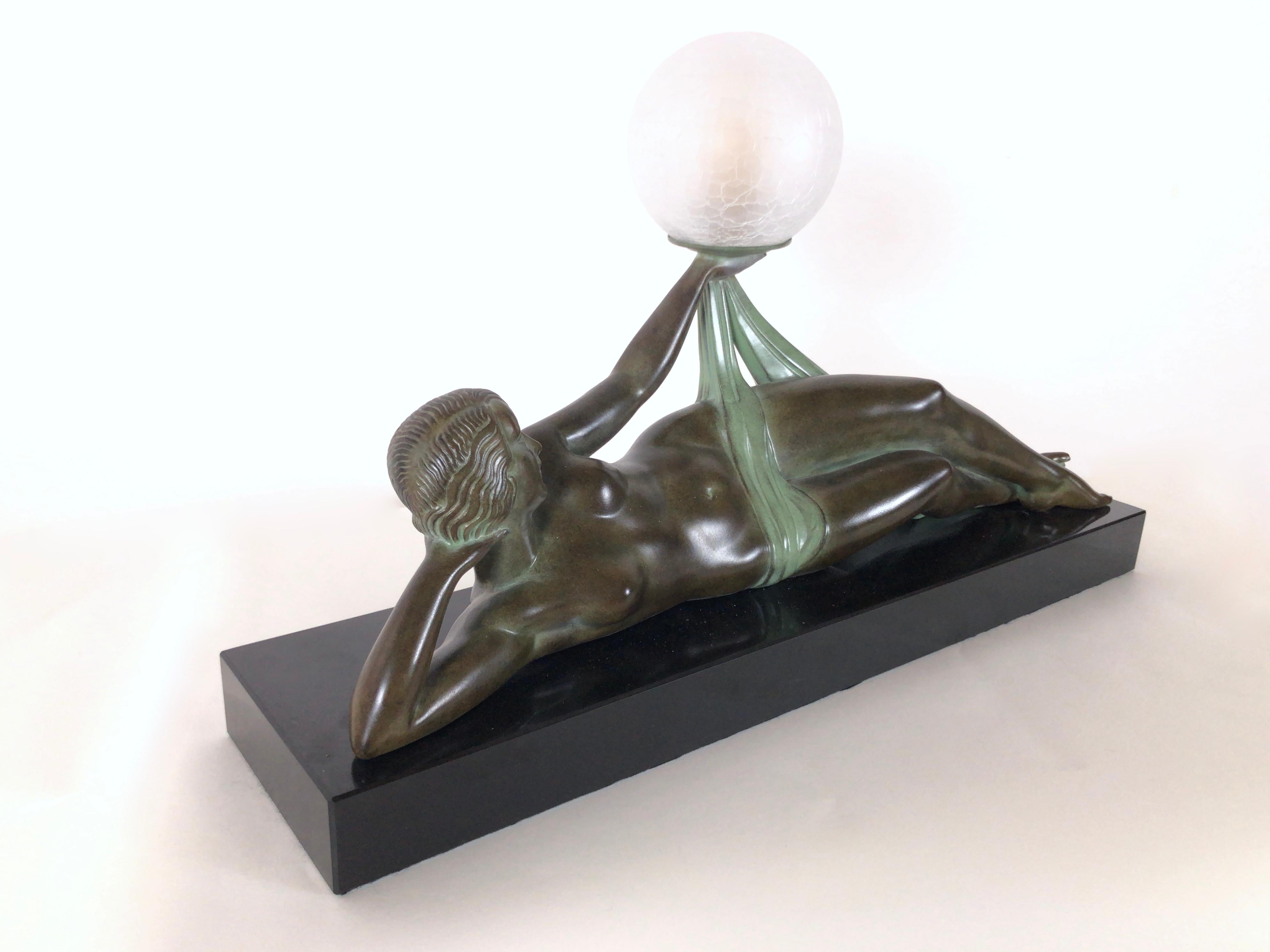 Contemporary Original Max Le Verrier Lighted Sculpture Aube in Art Deco Style