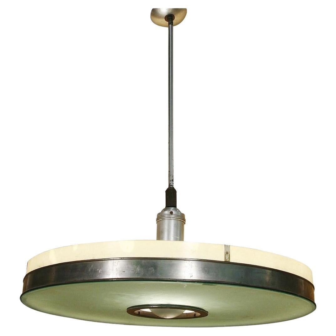 Original May Company Wilshire Streamline Lámpara de techo colgante inoxidable en venta