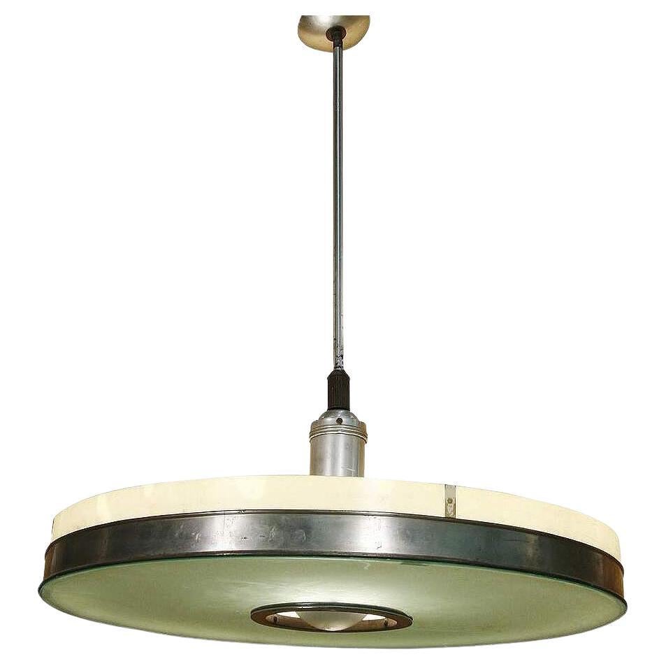Original May Company Wilshire Streamline Stainless Pendant Ceiling Lamp For Sale