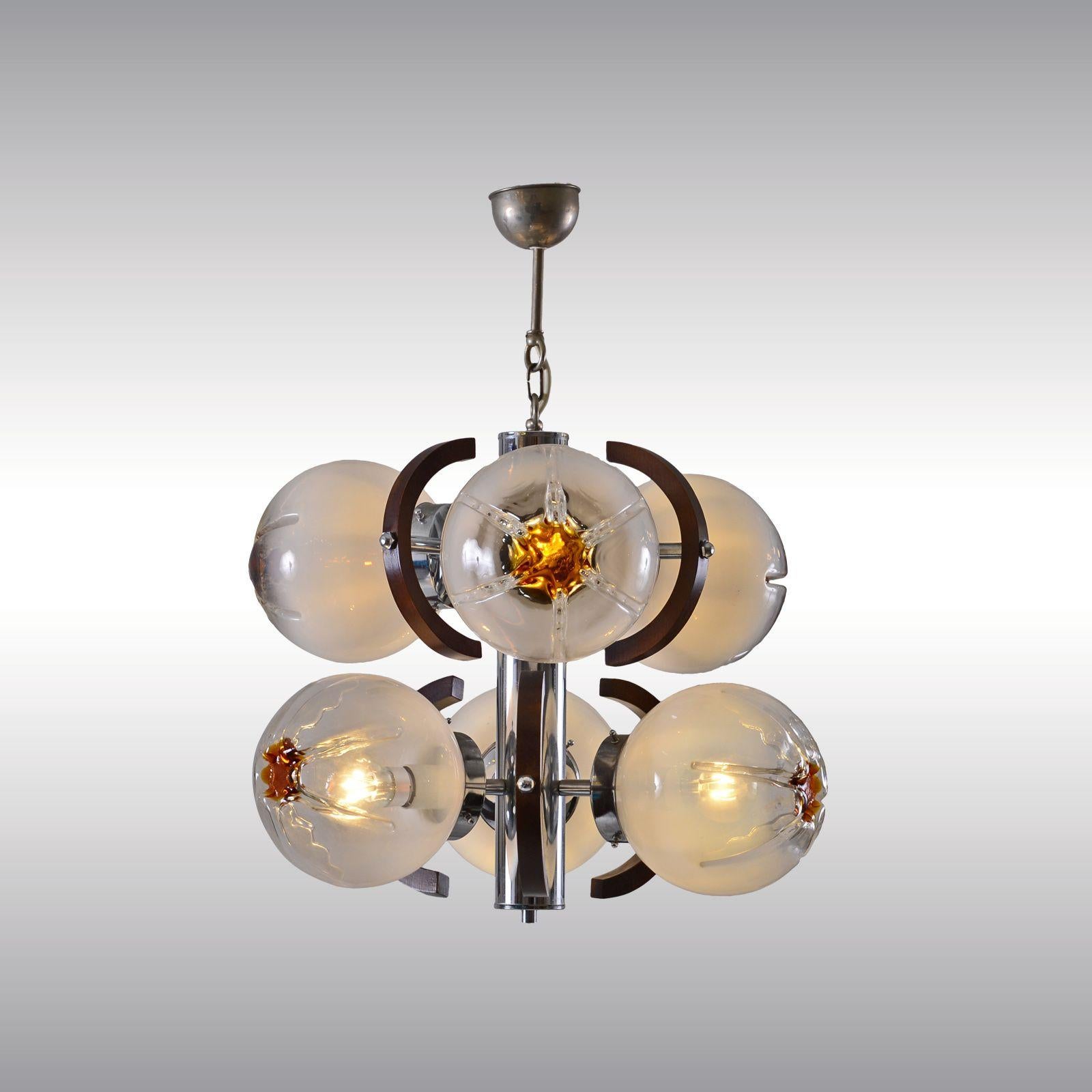 Hand-Crafted Original Mazzega Murano 1960s Futuristic Chandelier Mid-Century Modern For Sale