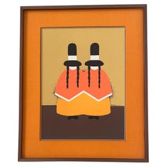 Peinture originale MCM à l'acrylique sur carton "Femmes indiennes" de Maurice Potier