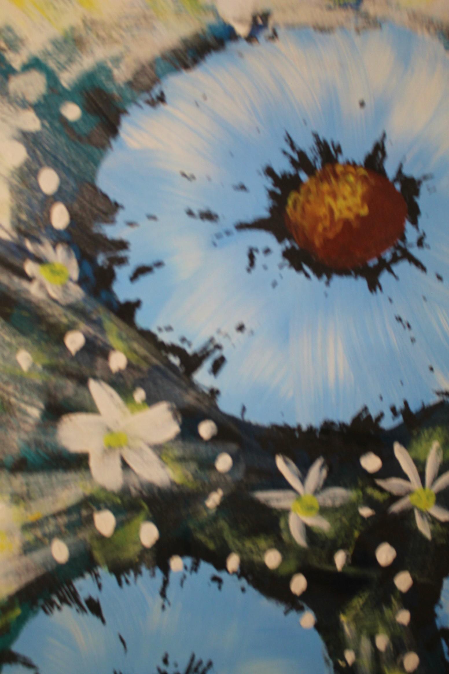 ¡Pintura al óleo original de MCM! Flores Azules Arte Decorativo Interior Años 60 Años 70 Estadounidense en venta