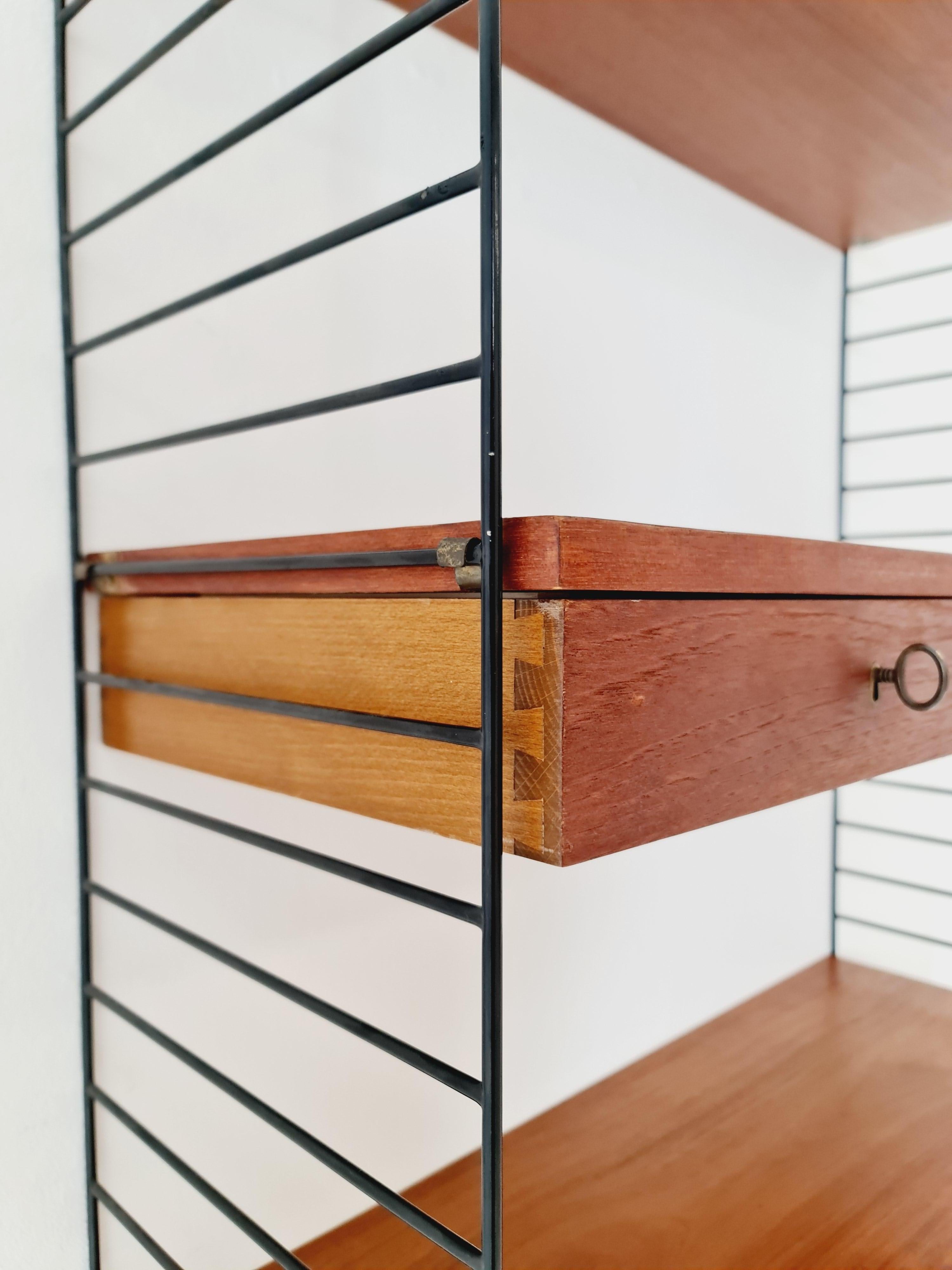 Original MCM Teak shelving system - consists of black lacquered metal ladders 3