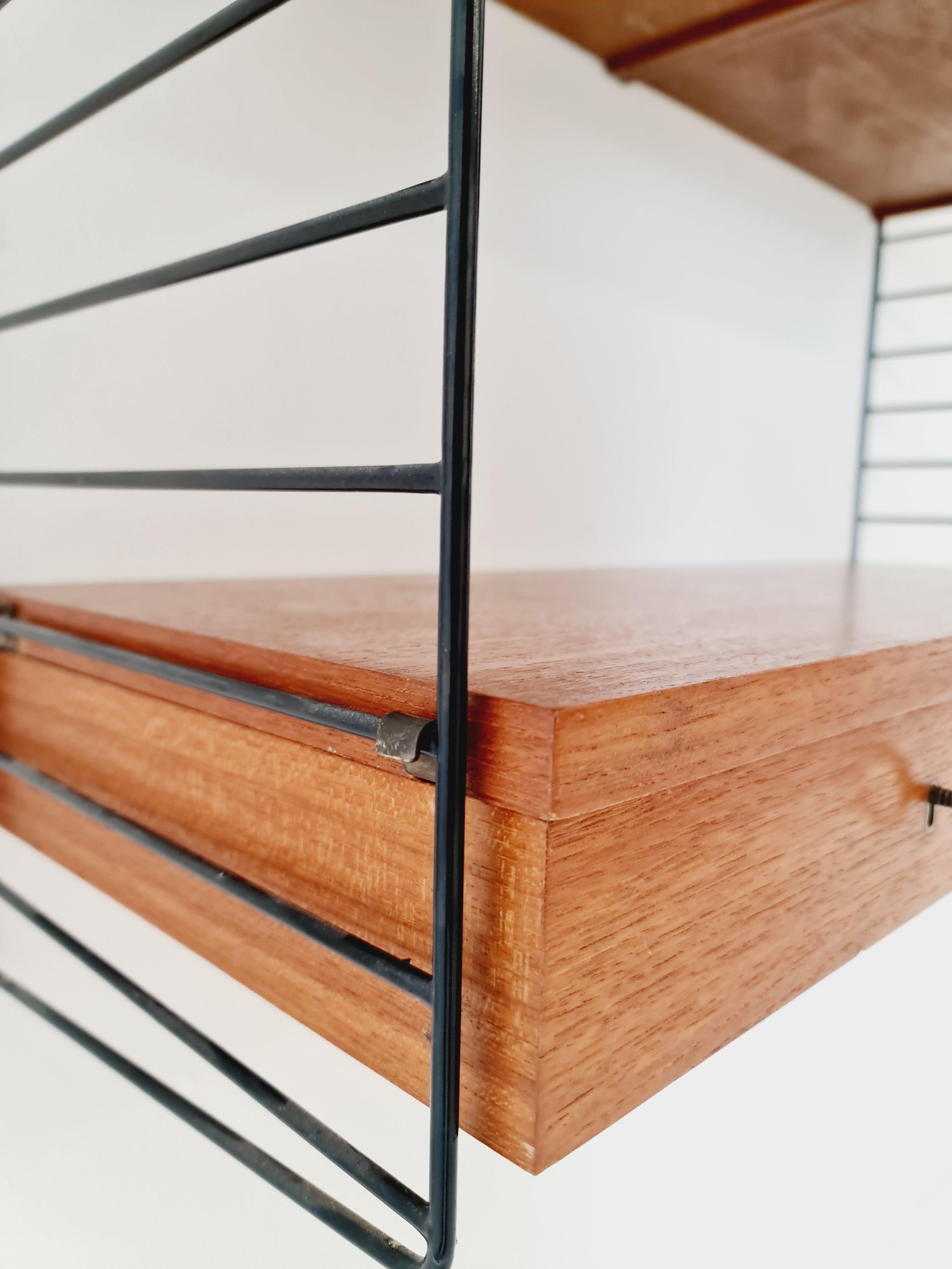 Original MCM Teak shelving system - consists of black lacquered metal ladders 4