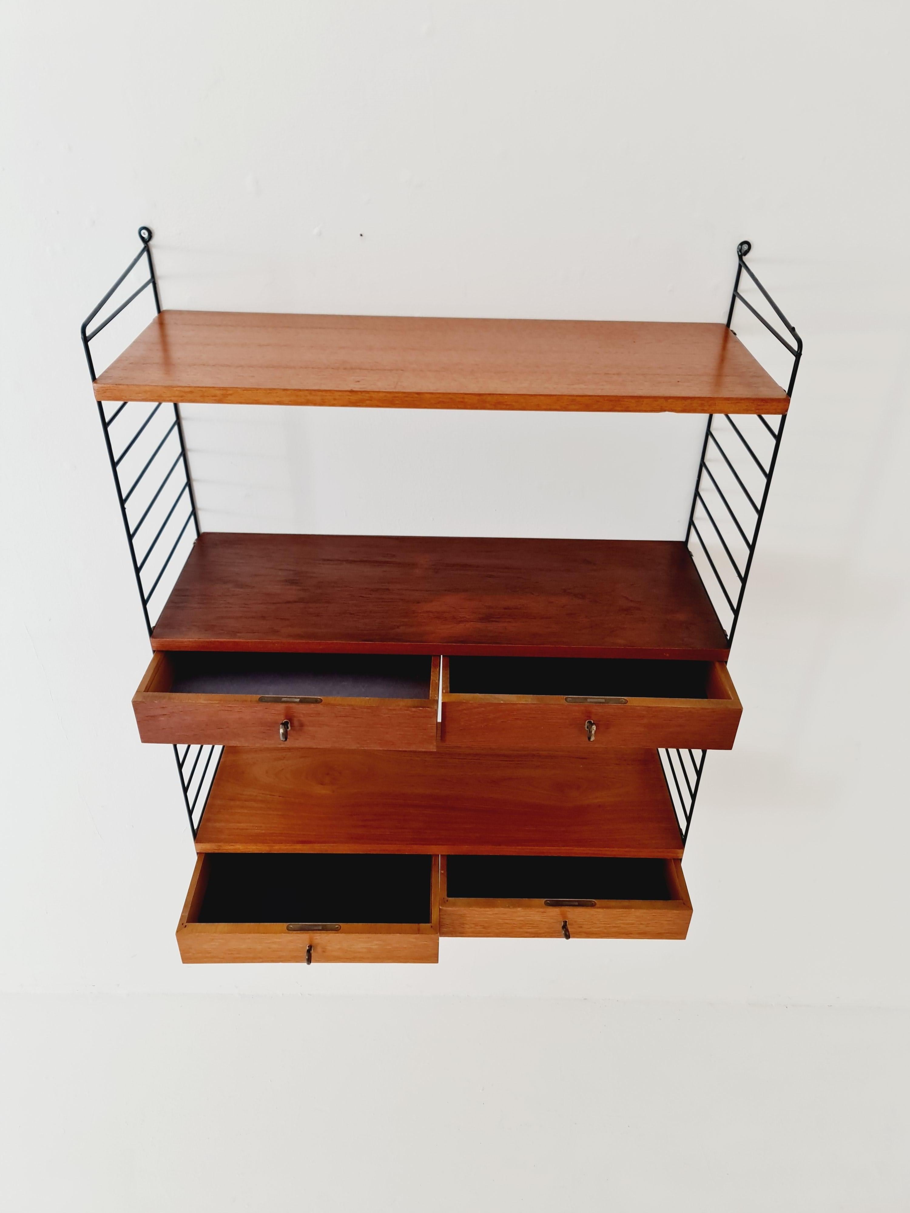 Original MCM Teak shelving system - consists of black lacquered metal ladders 7