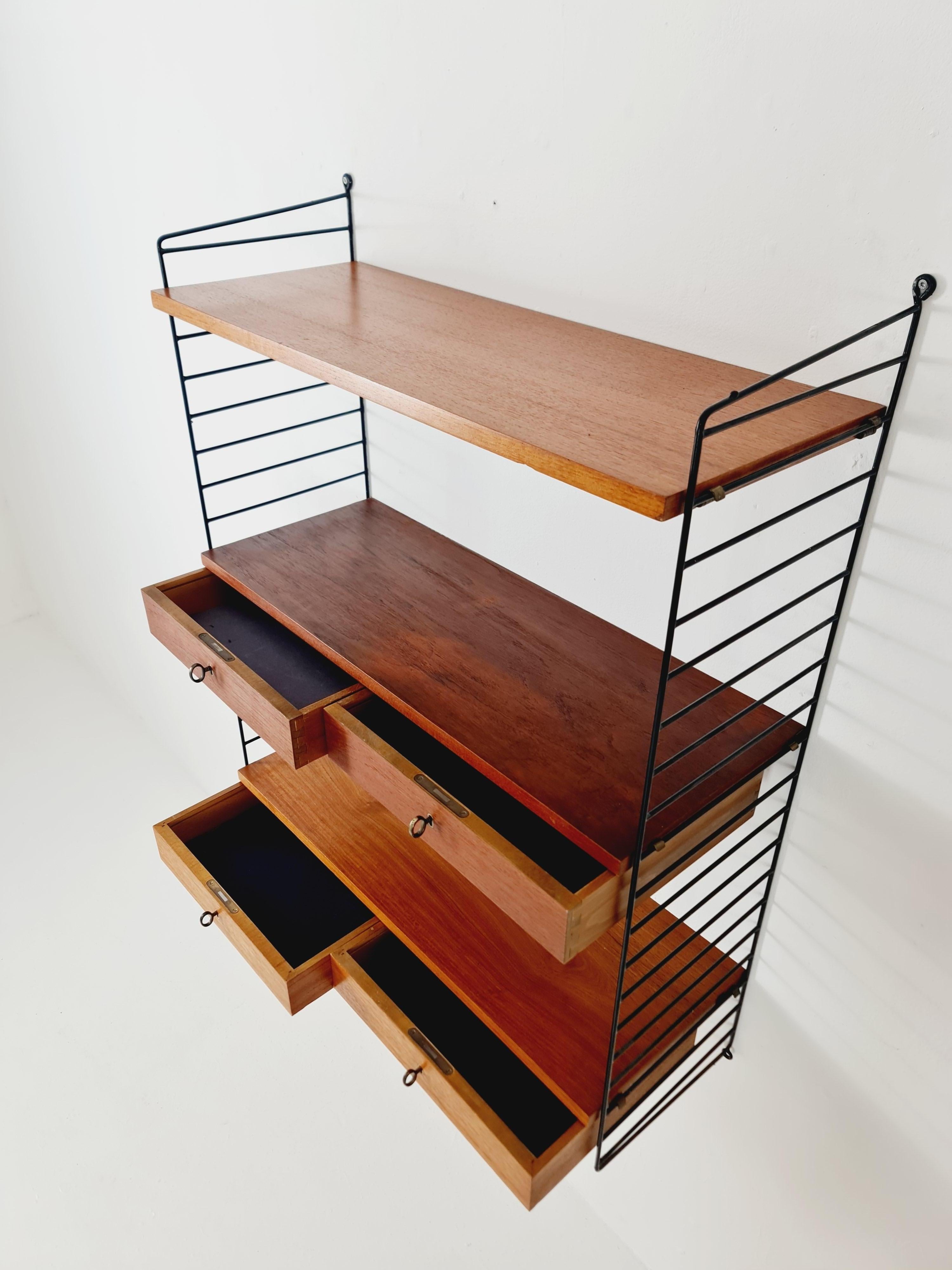 Mid-Century Modern Original MCM Teak shelving system - consists of black lacquered metal ladders