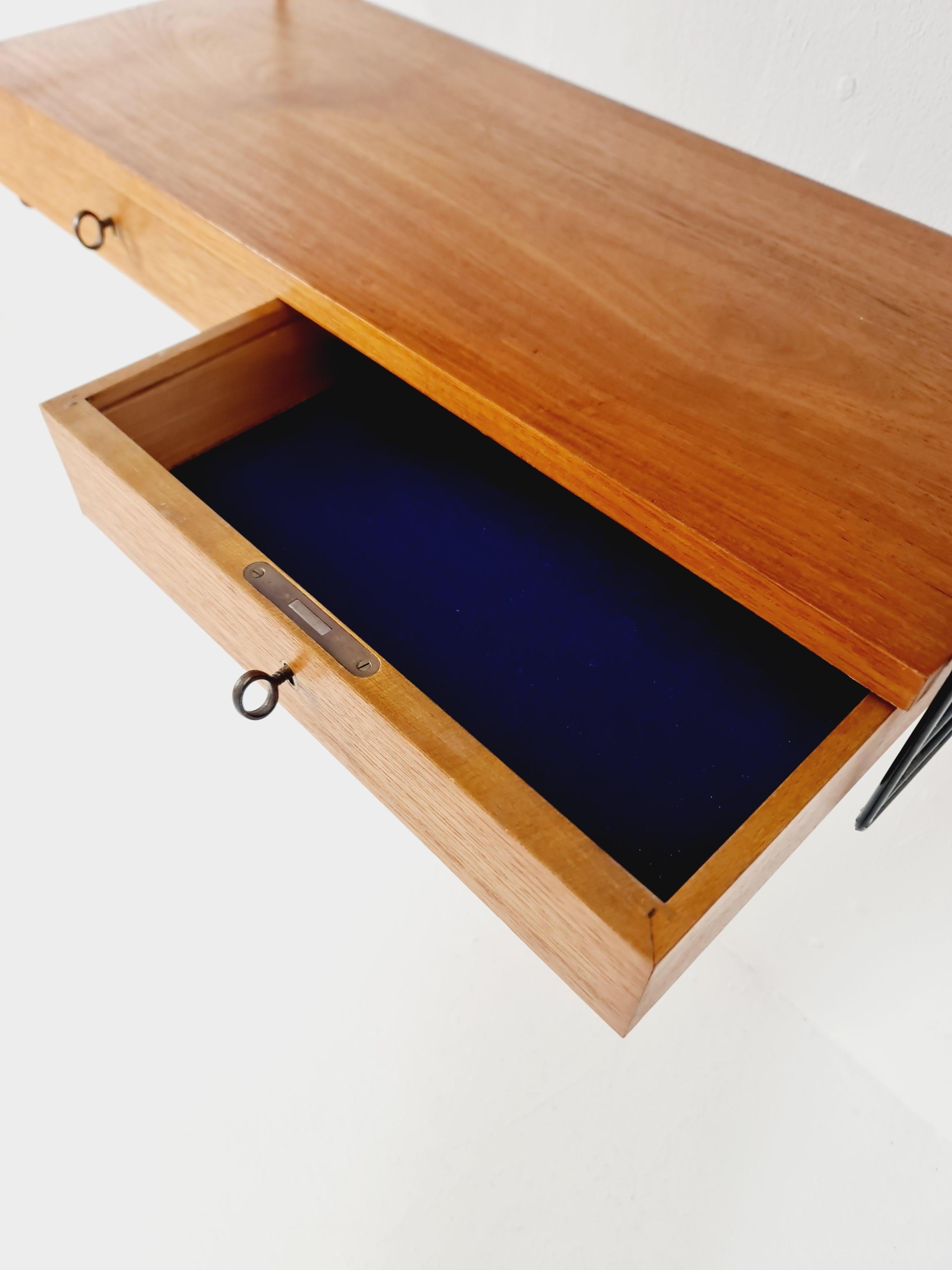 Original MCM Teak shelving system - consists of black lacquered metal ladders 1