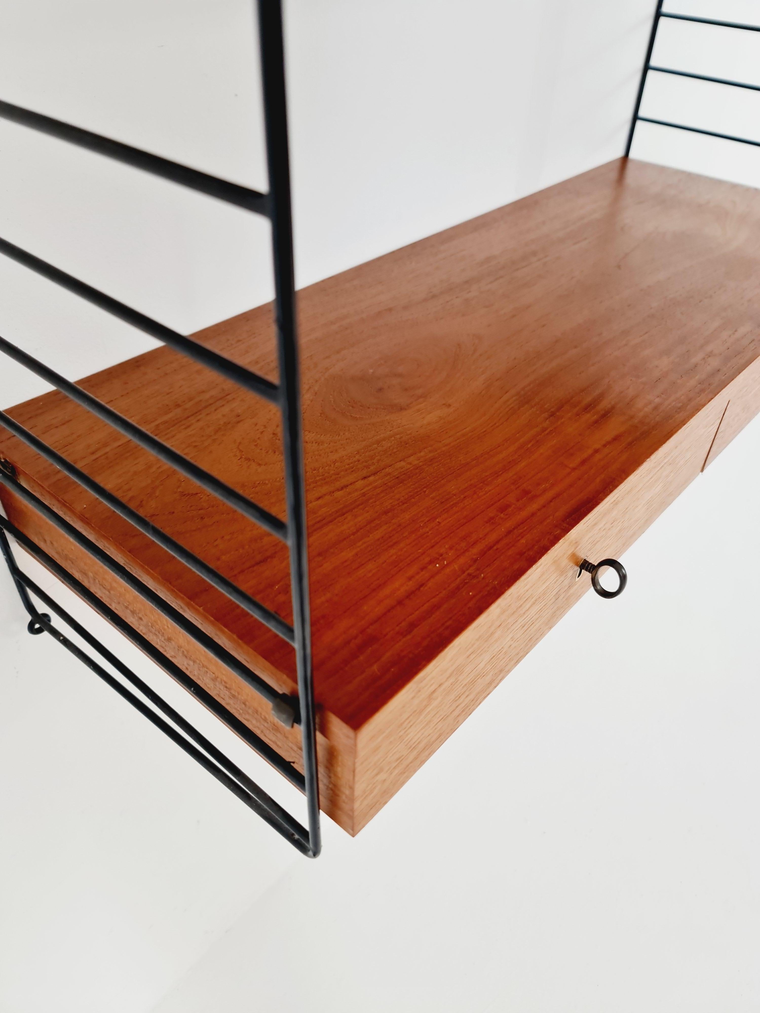 Original MCM Teak shelving system - consists of black lacquered metal ladders 2