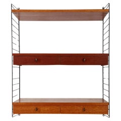 Original MCM Teak shelving system - consists of black lacquered metal ladders