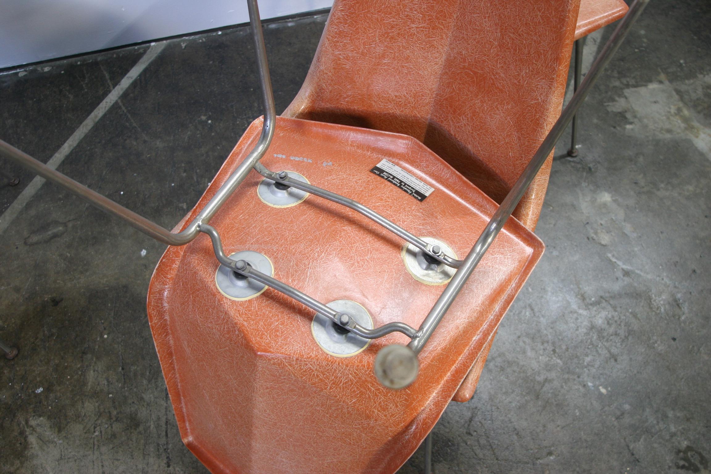 Steel Original Midcentury Orange Paul McCobb Origami Fiberglass Chairs Set of 4 Rare