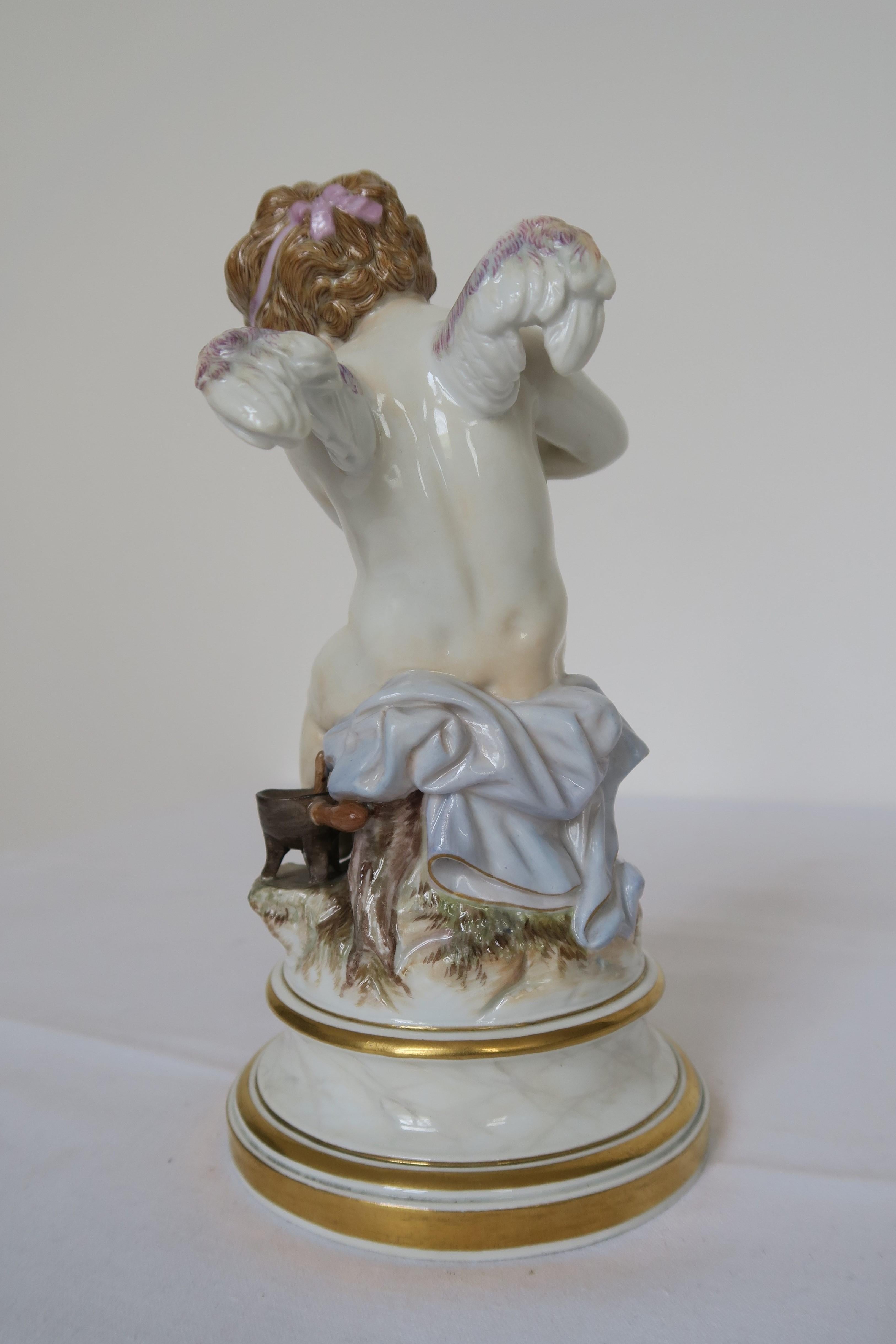 Neoclassical Original Meissen Heart-Squeezing Cherub Hand Painted Porcelain For Sale