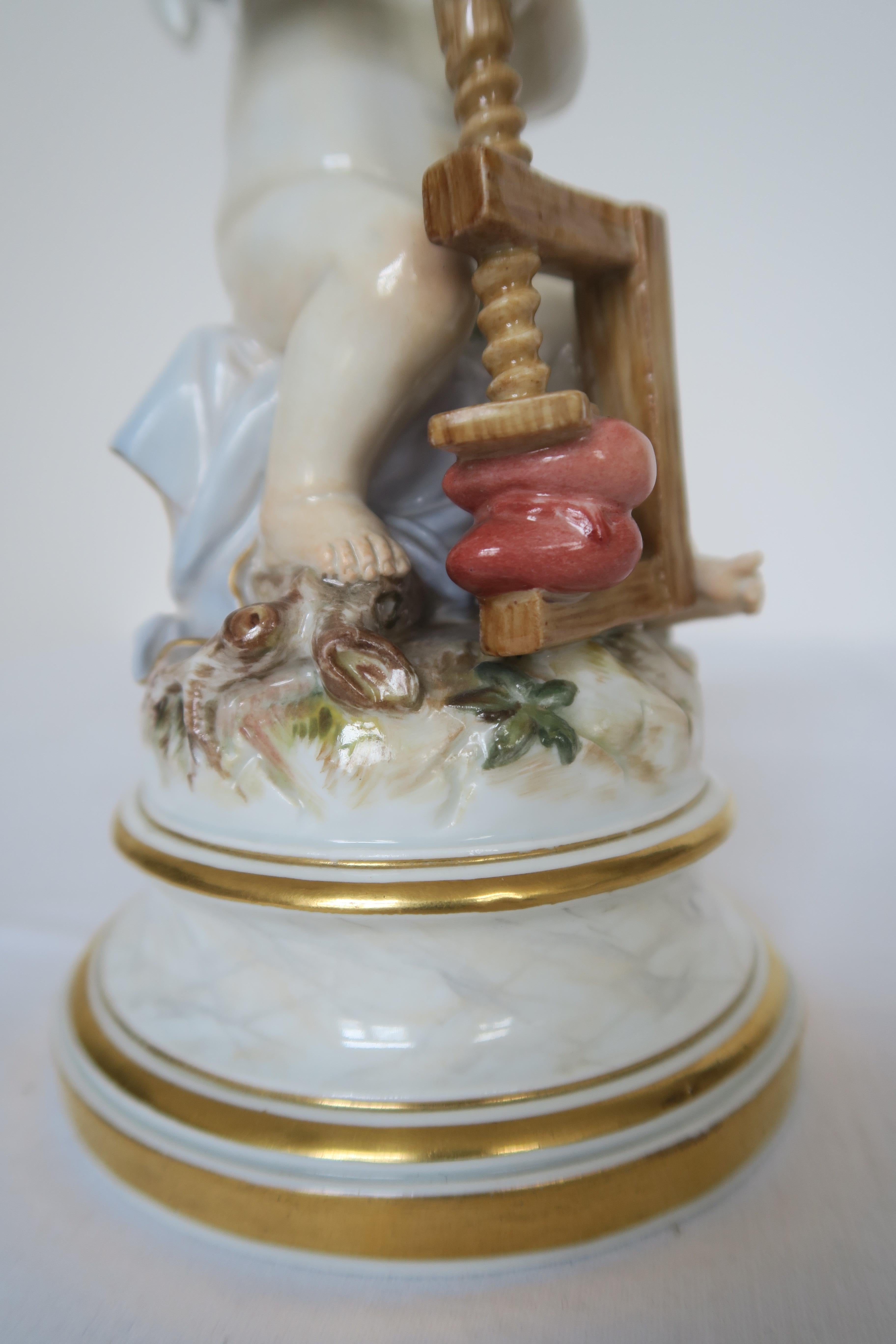 19th Century Original Meissen Heart-Squeezing Cherub Hand Painted Porcelain For Sale