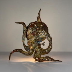 Original metal Brutalist wall lamp Octopus by Salvino Marsura, Italy 1980s